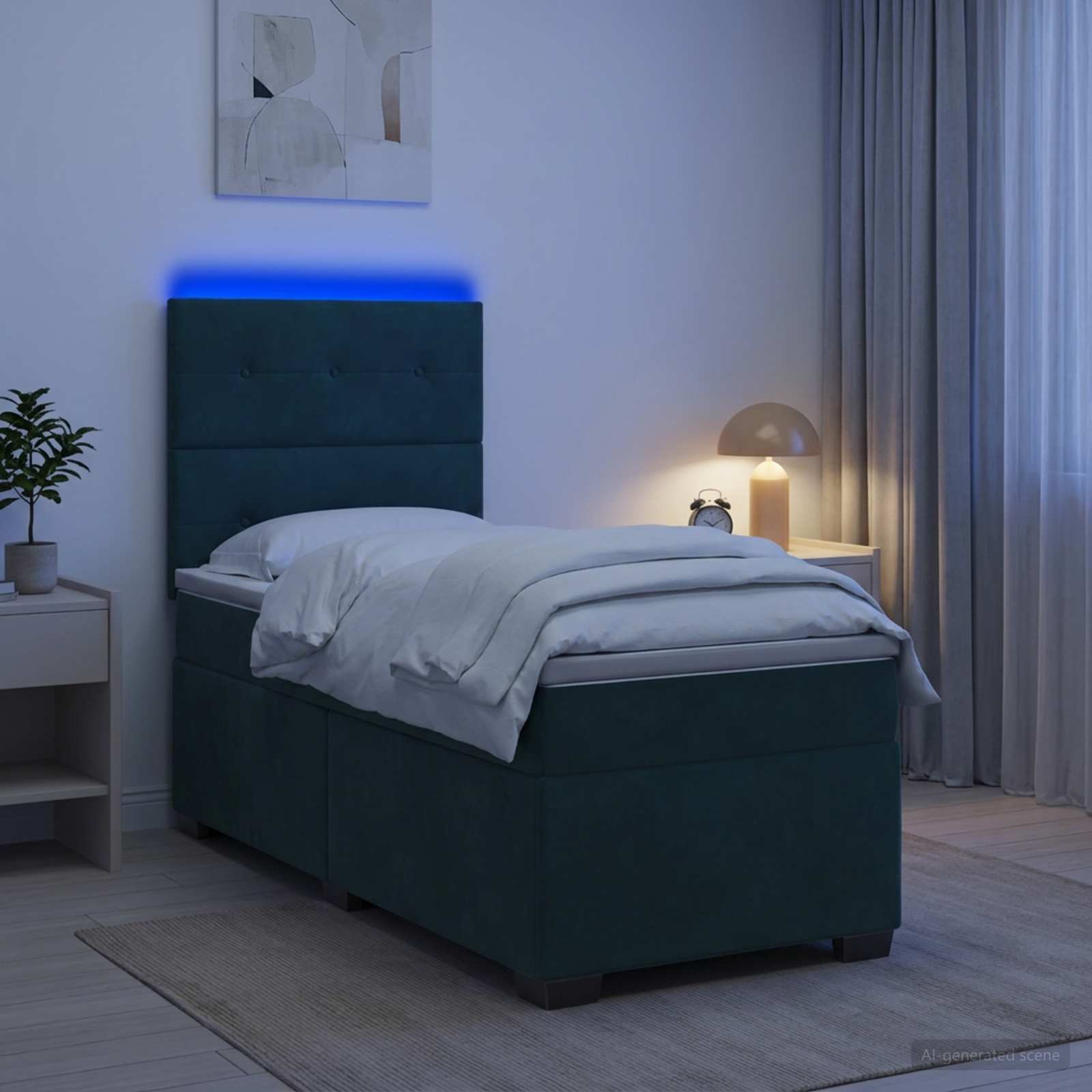 Boxspringbett mit Matratze Dunkelgrün 90 x 200 cm Samt