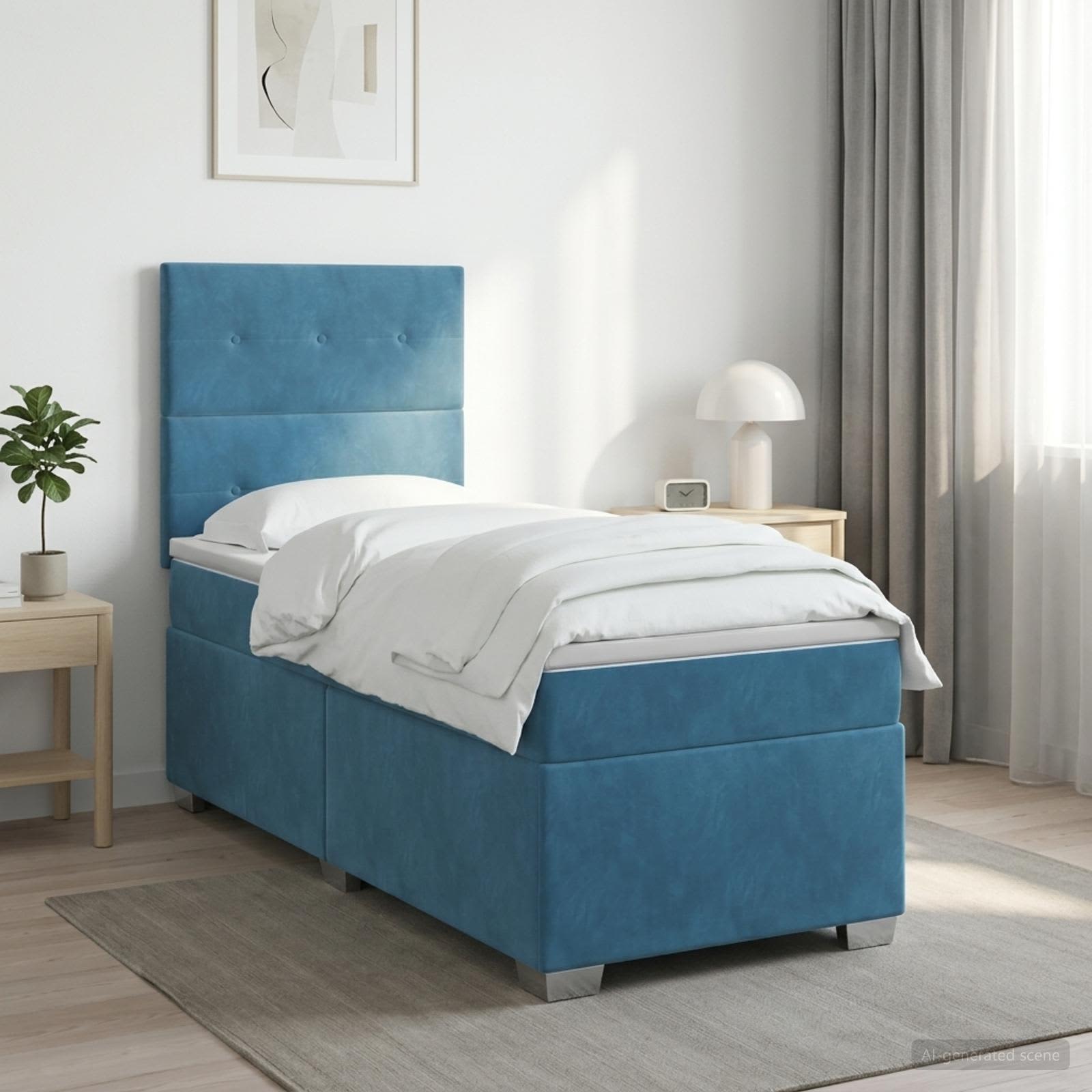 Boxspringbett mit Matratze mit Kopfteil Blau 90 x 200 cm Samt
