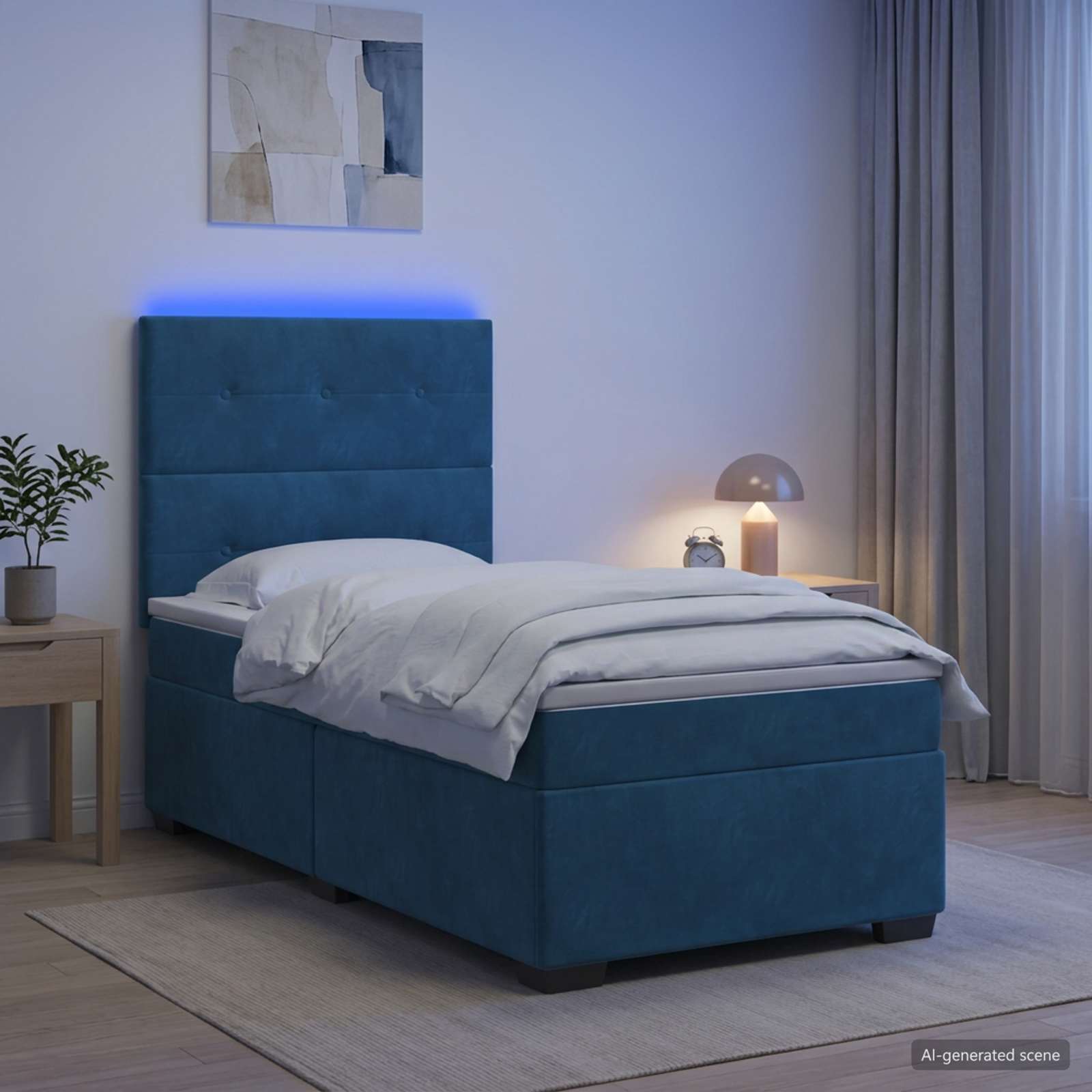 Boxspringbett mit Matratze mit Kopfteil Blau 90 x 200 cm Samt