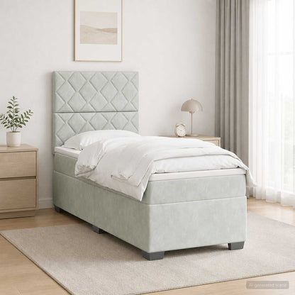 Boxspringbett mit Matratze Hellgrau 90 x 190 cm Samt
