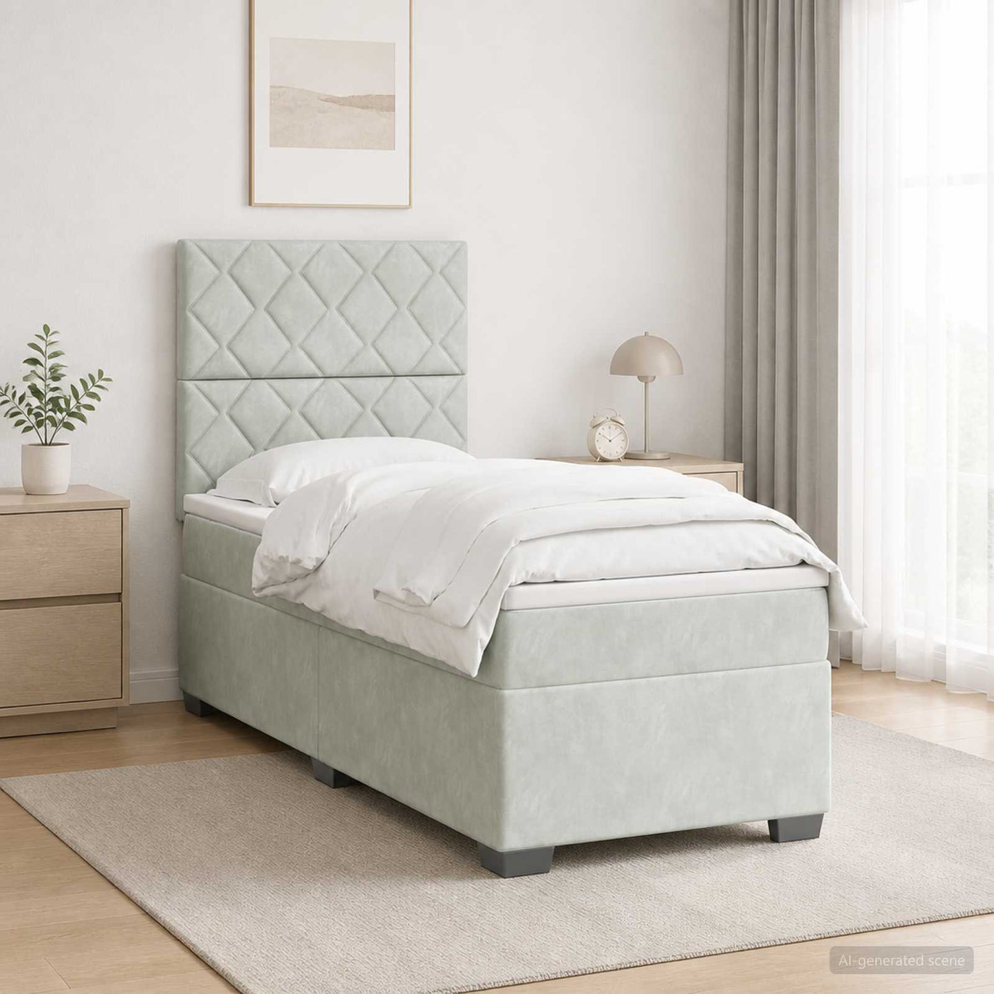 Boxspringbett mit Matratze Hellgrau 100 x 200 cm Samt