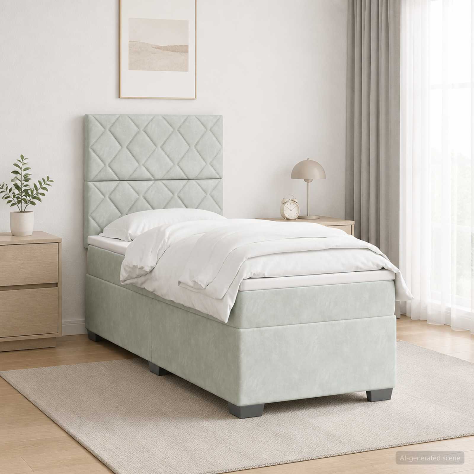 Boxspringbett mit Matratze Hellgrau 100 x 200 cm Samt