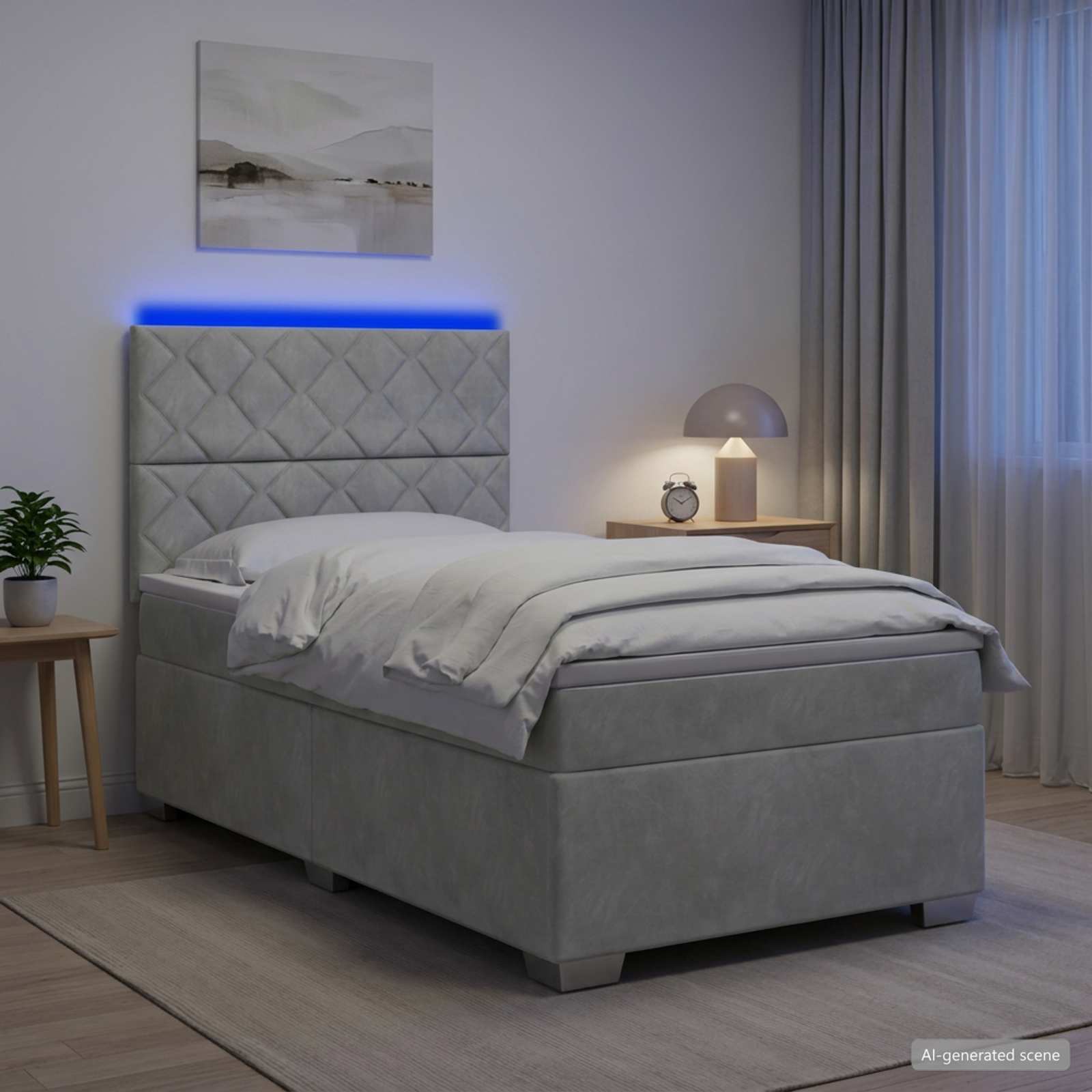Boxspringbett mit Matratze Hellgrau 100 x 200 cm Samt