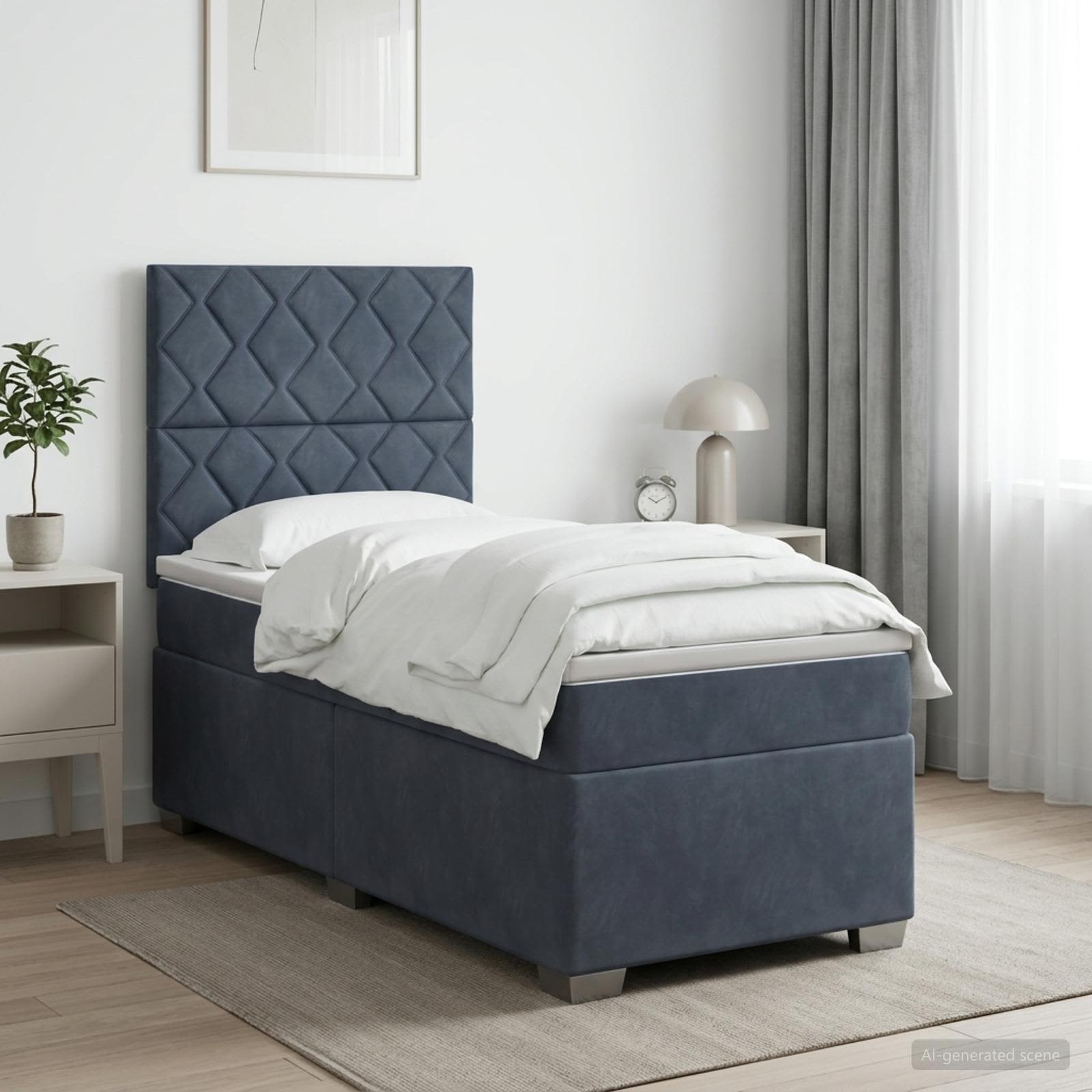 Boxspringbett mit Matratze Dunkelgrau 90 x 190 cm Samt