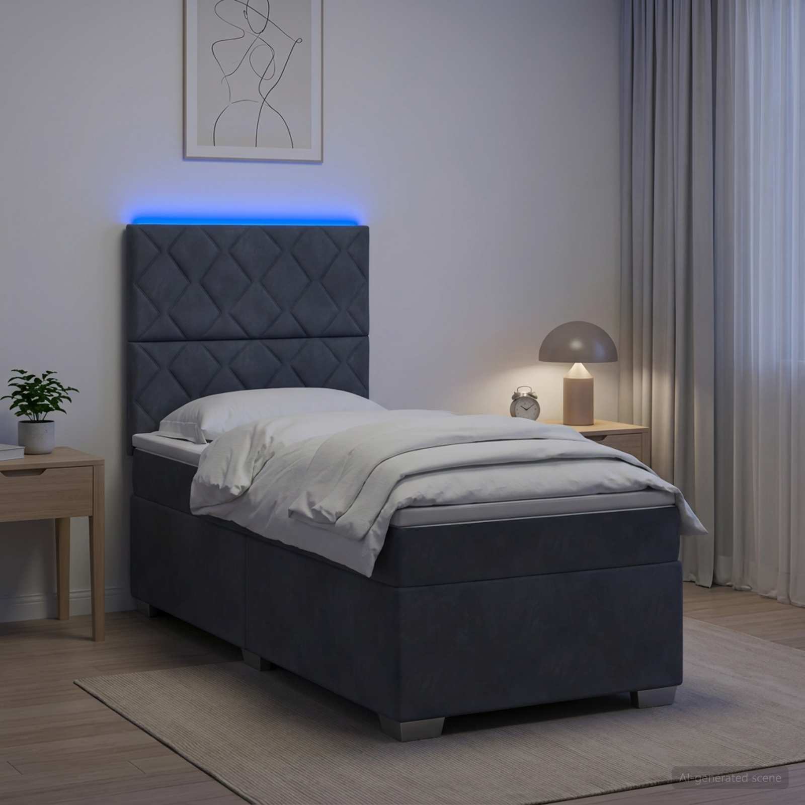 Boxspringbett mit Matratze und LED Dunkelgrau 90 x 190 cm Samt