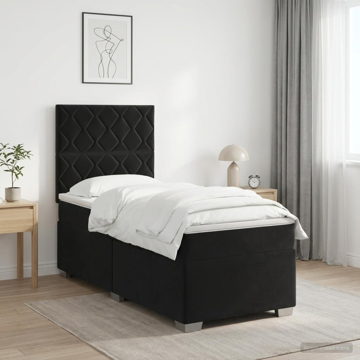 Boxspringbett mit Matratze Schwarz 80 x 200 cm Samt