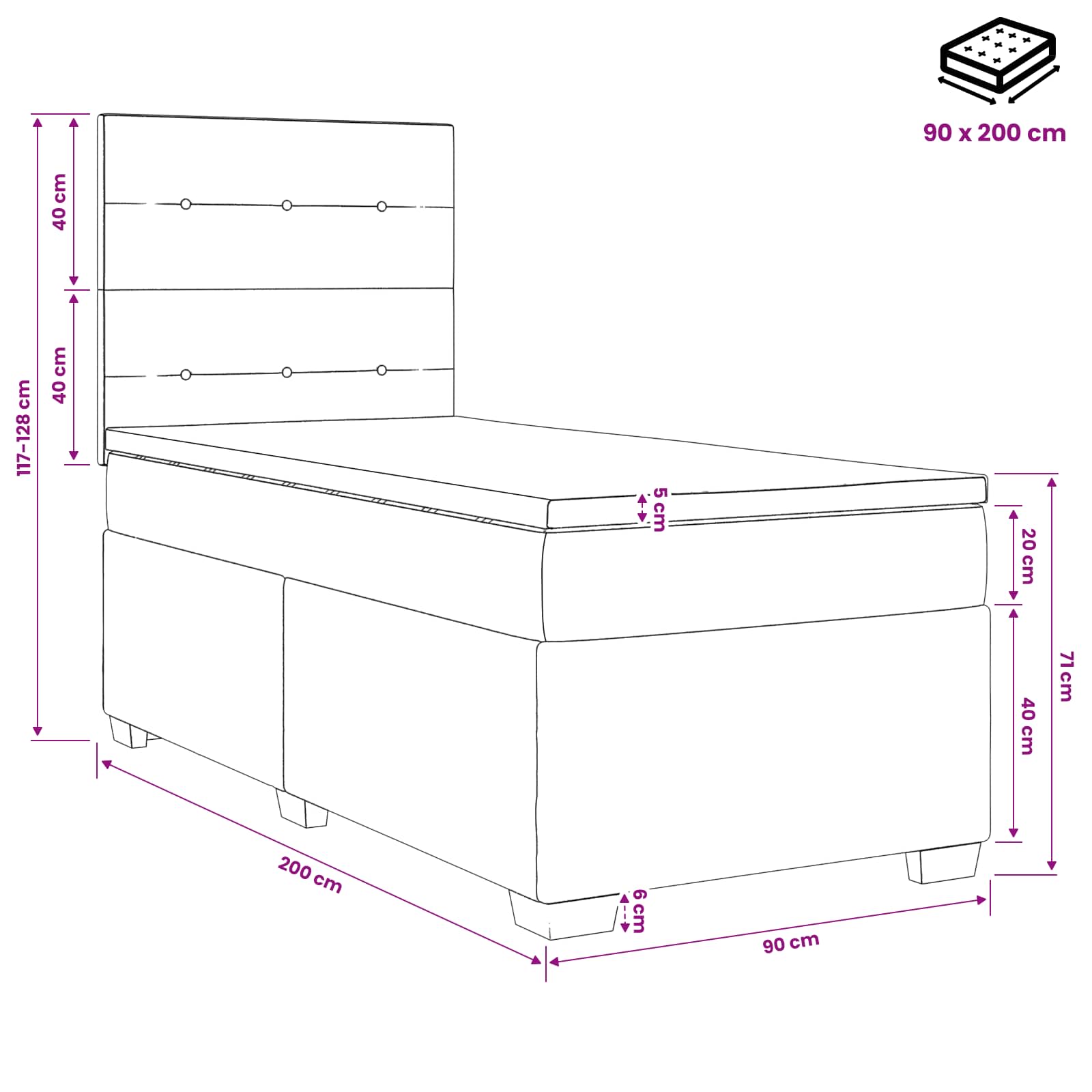 Boxspringbett mit Matratze Hellgrau 90 x 200 cm Samt