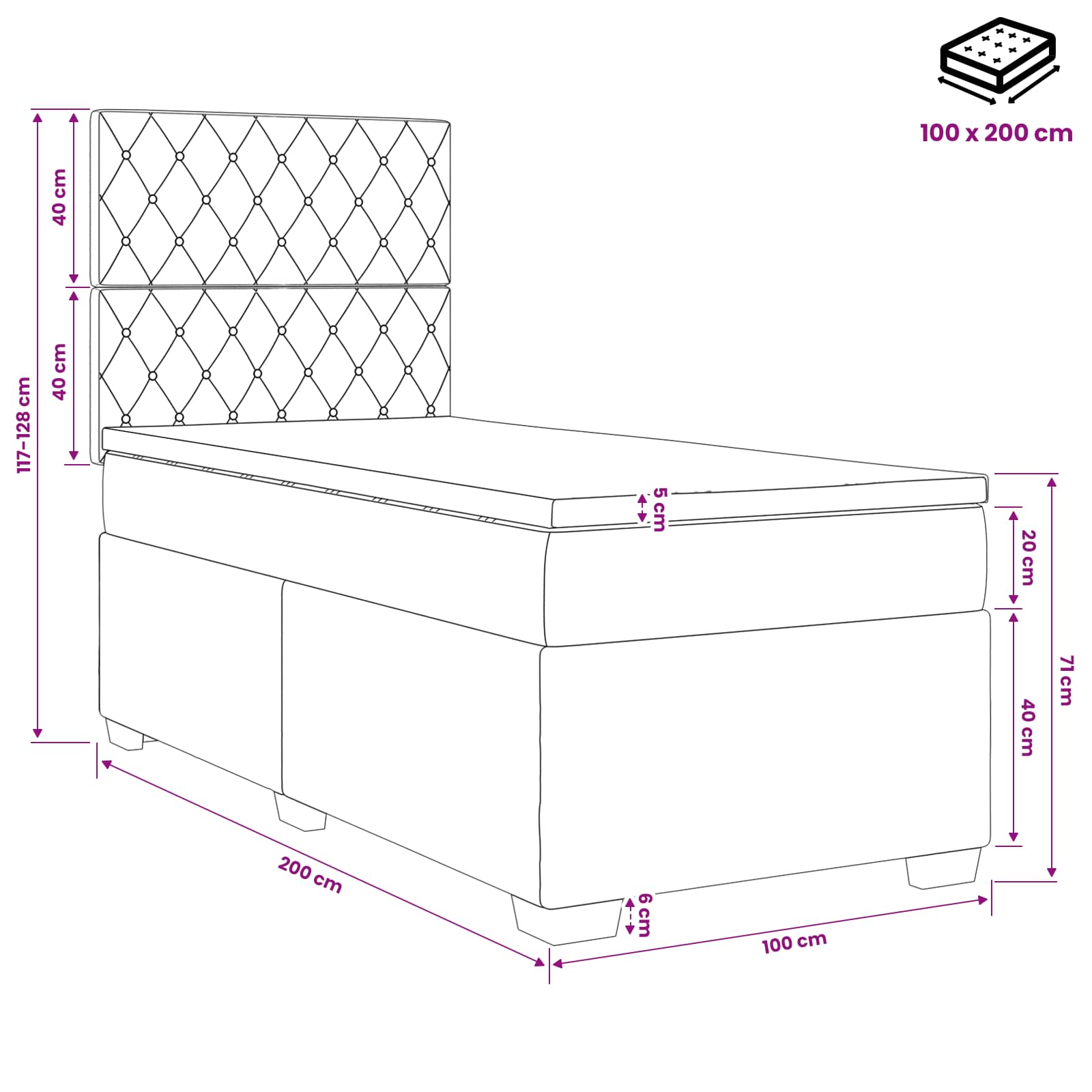 Boxspringbett mit Matratze Hellgrau 100 x 200 cm Samt