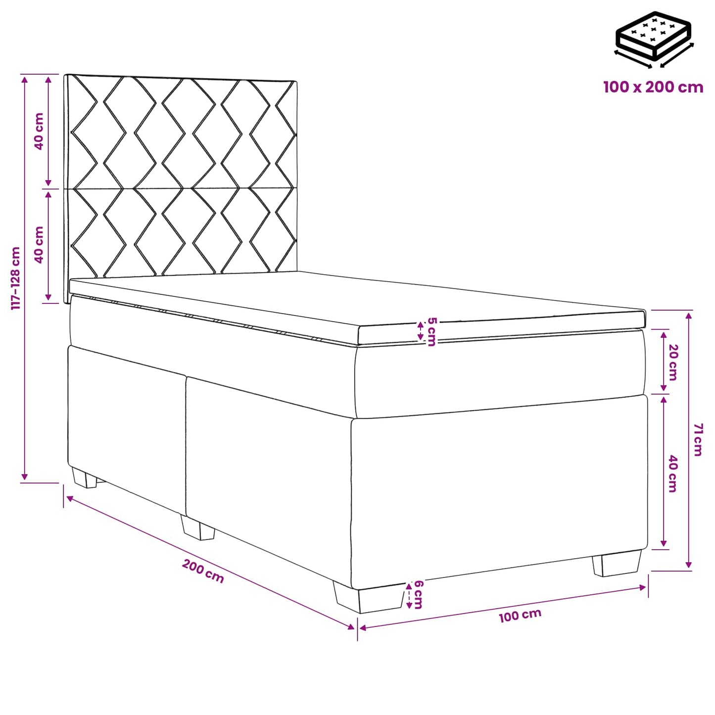 Boxspringbett mit Matratze Hellgrau 100 x 200 cm Samt