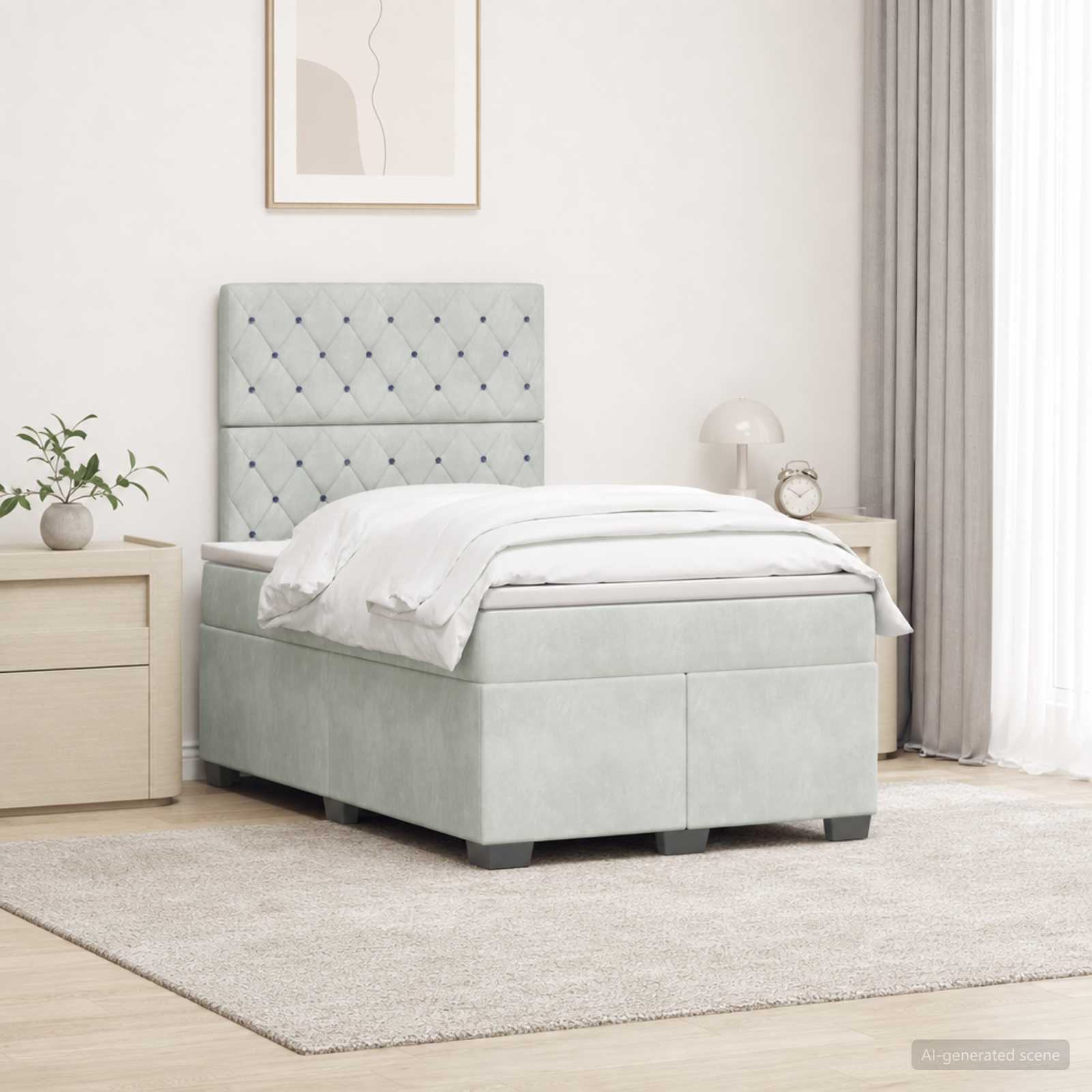 Boxspringbett mit Matratze Hellgrau 120 x 200 cm Samt