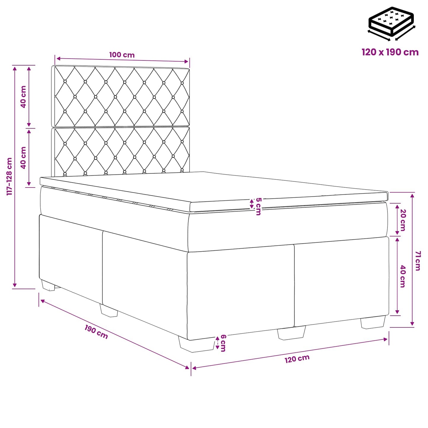 Boxspringbett mit Matratze Dunkelgrau 120 x 190 cm Samt