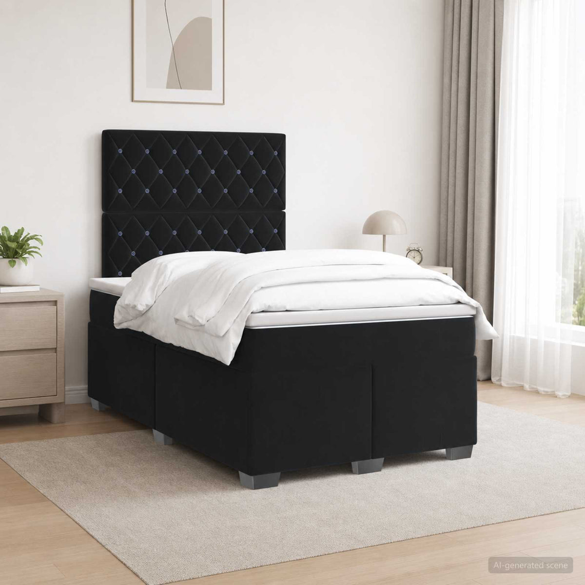 Boxspringbett mit Matratze Schwarz 120 x 200 cm Samt