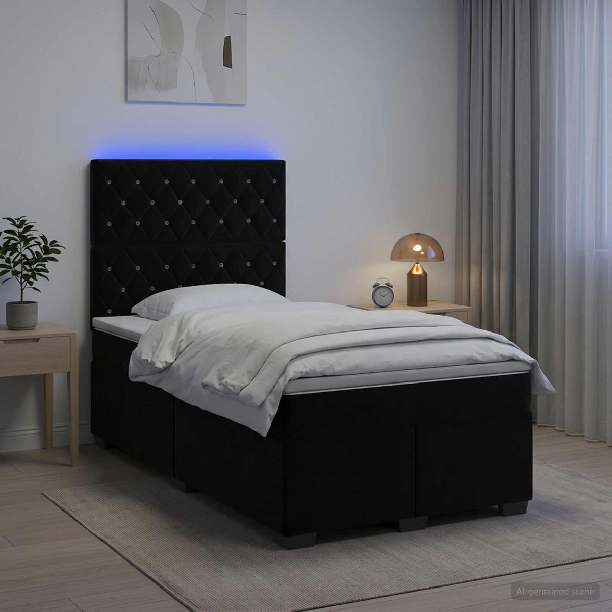 Boxspringbett mit Matratze Schwarz 120 x 200 cm Samt