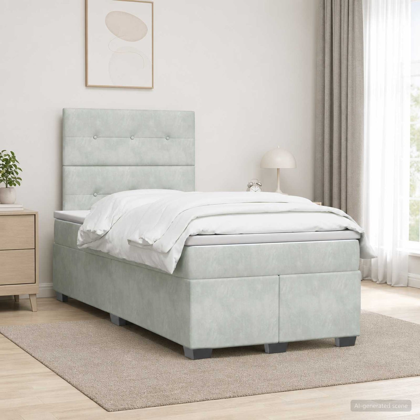 Boxspringbett mit Matratze Hellgrau 120 x 200 cm Samt