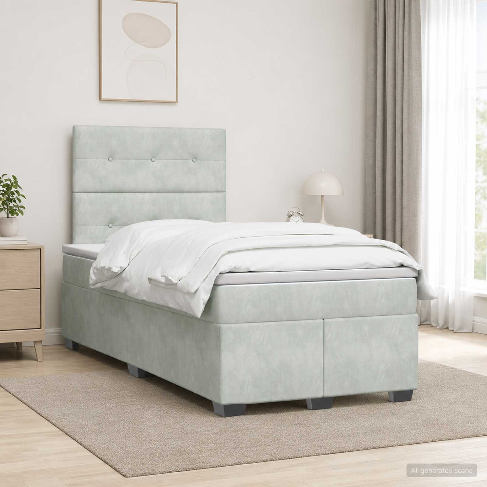 Boxspringbett mit Matratze Hellgrau 120 x 200 cm Samt