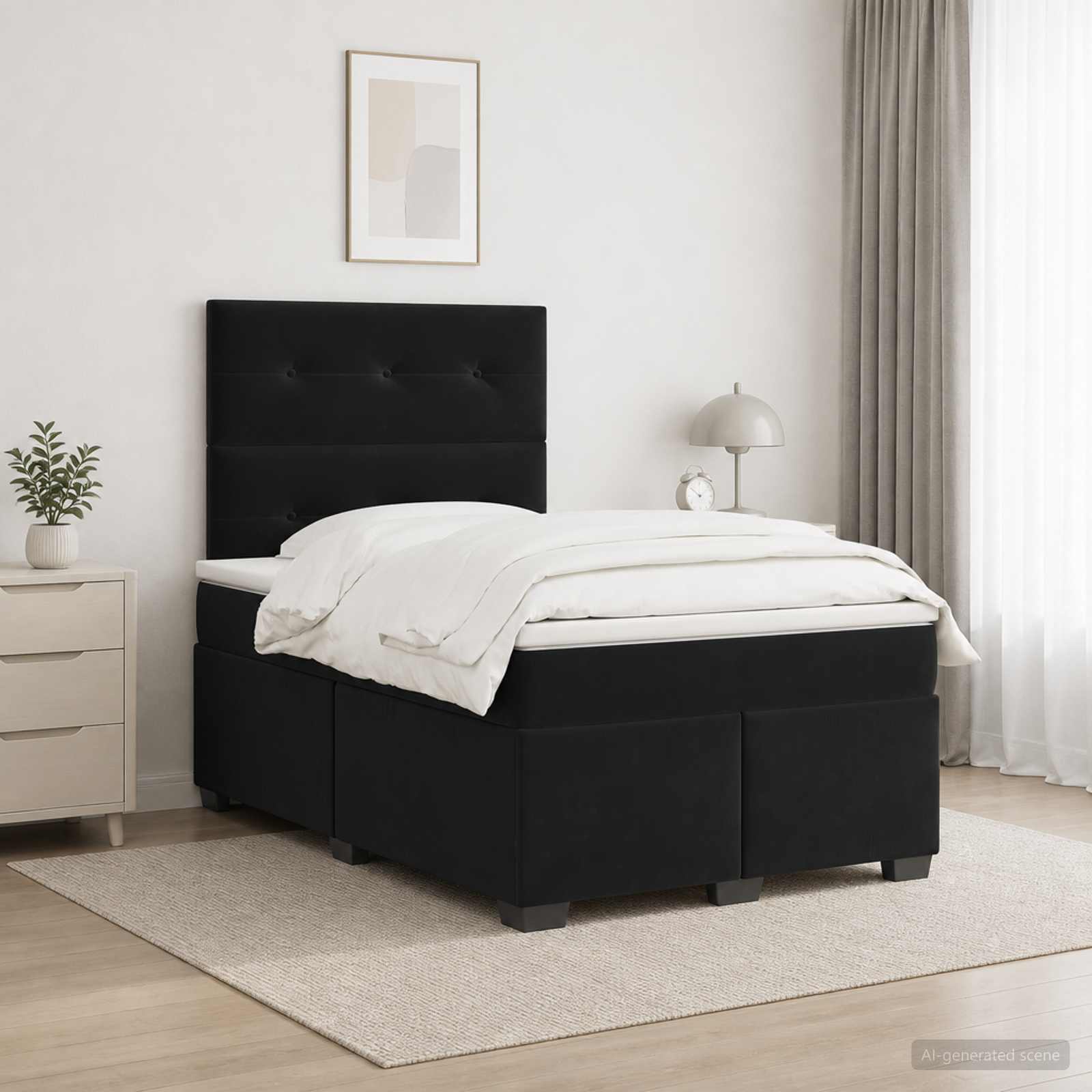 Boxspringbett mit Matratze Schwarz 120 x 190 cm Samt