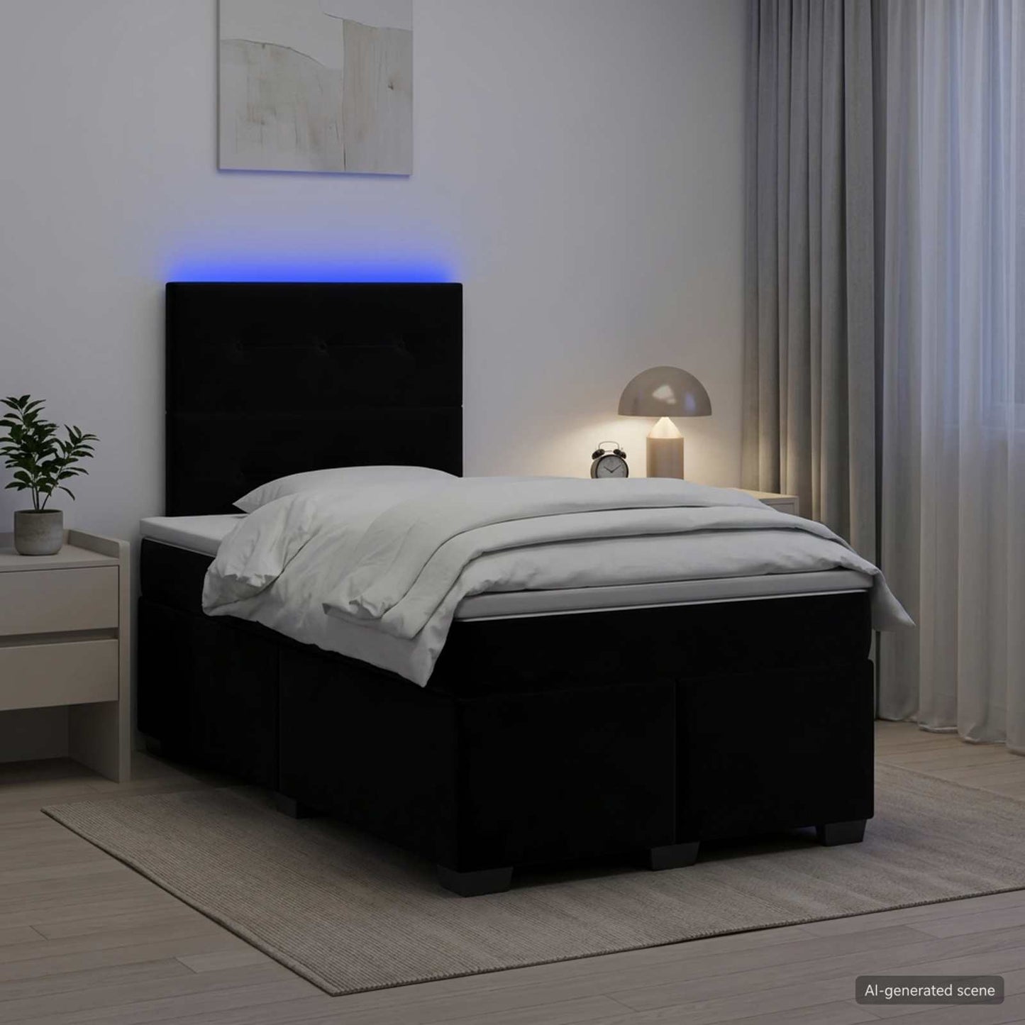 Boxspringbett mit Matratze Schwarz 120 x 190 cm Samt