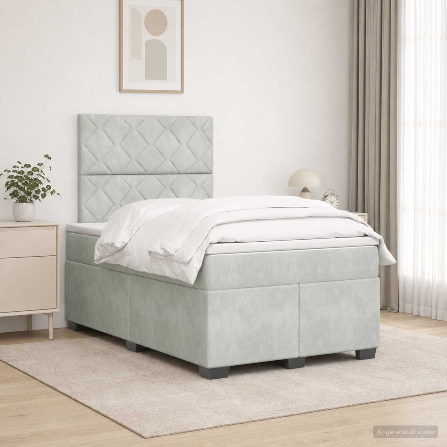 Boxspringbett mit Matratze Hellgrau 120 x 200 cm Samt