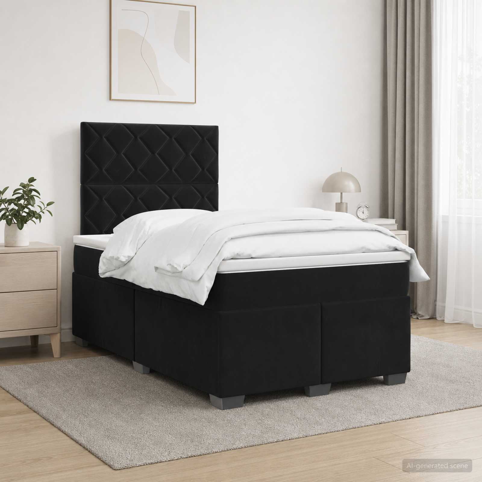 Boxspringbett mit Matratze Schwarz 120 x 190 cm Samt