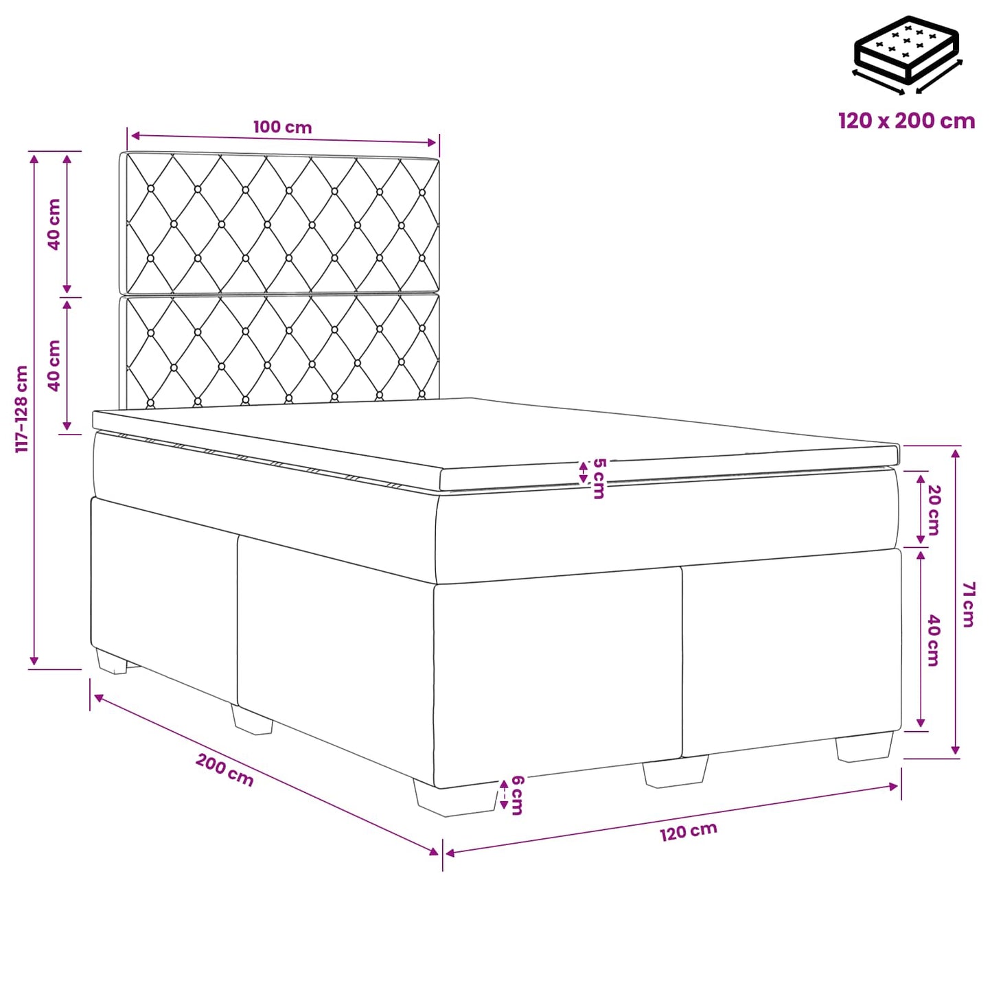 Boxspringbett mit Matratze Hellgrau 120 x 200 cm Samt