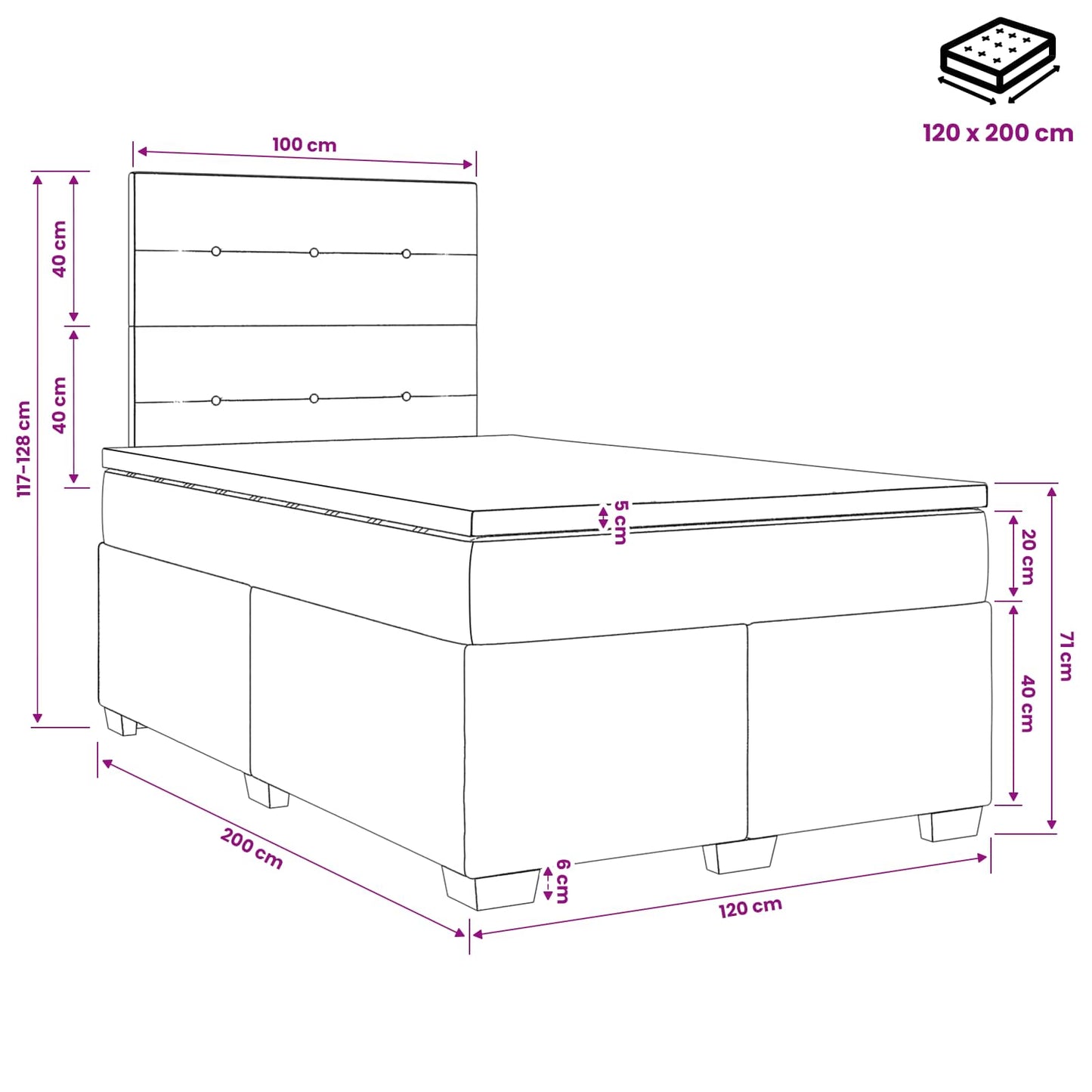 Boxspringbett mit Matratze Dunkelgrau 120 x 200 cm Samt
