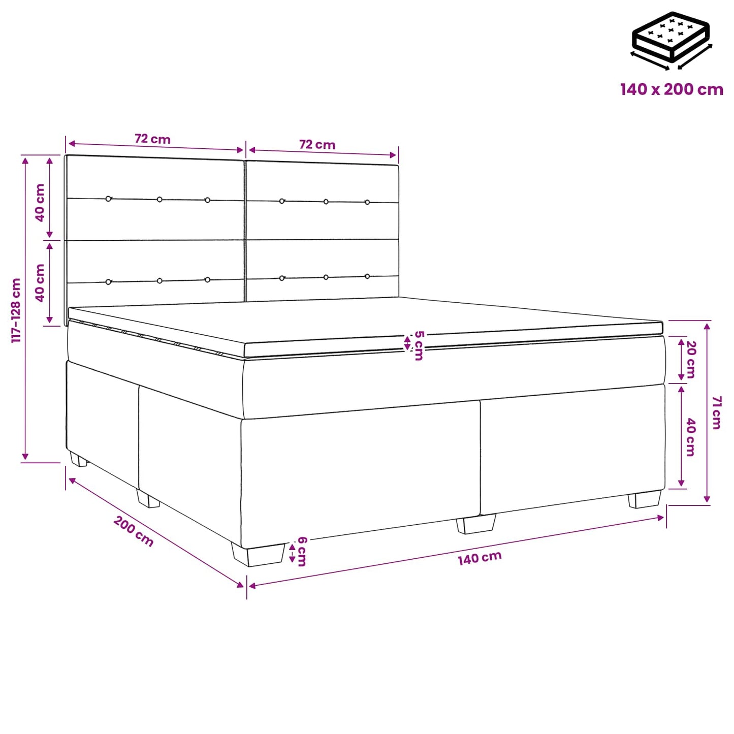 Boxspringbett mit Matratze Schwarz 140 x 200 cm Samt