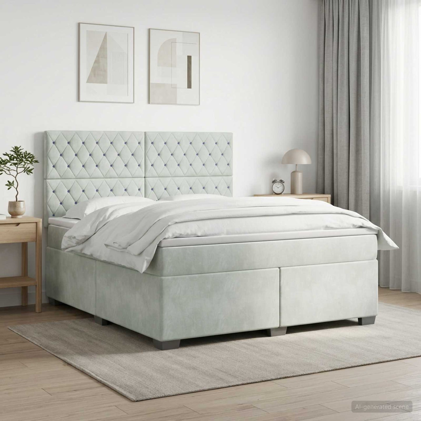 Boxspringbett mit Matratze Hellgrau 140 x 200 cm Samt