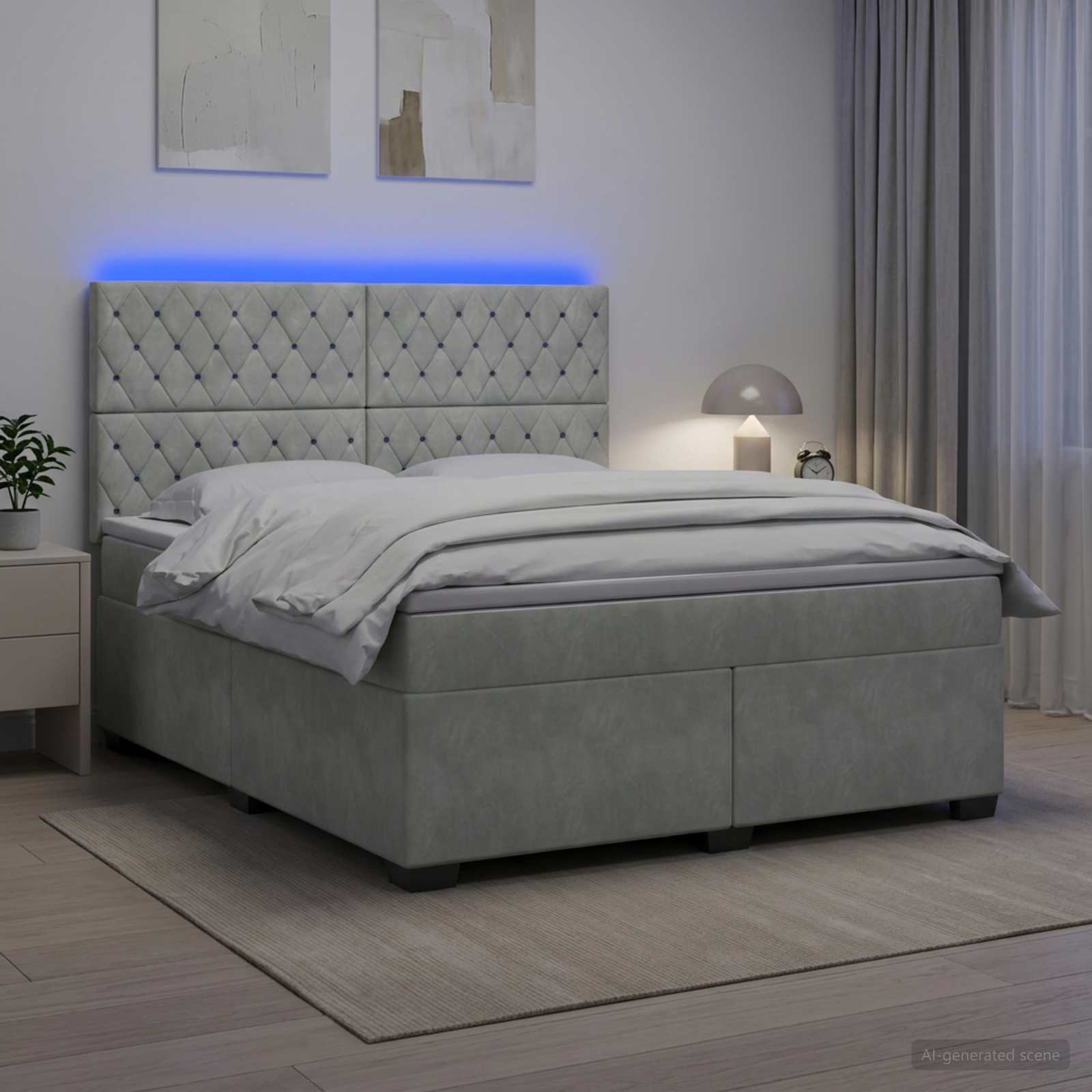 Boxspringbett mit Matratze Hellgrau 140 x 200 cm Samt