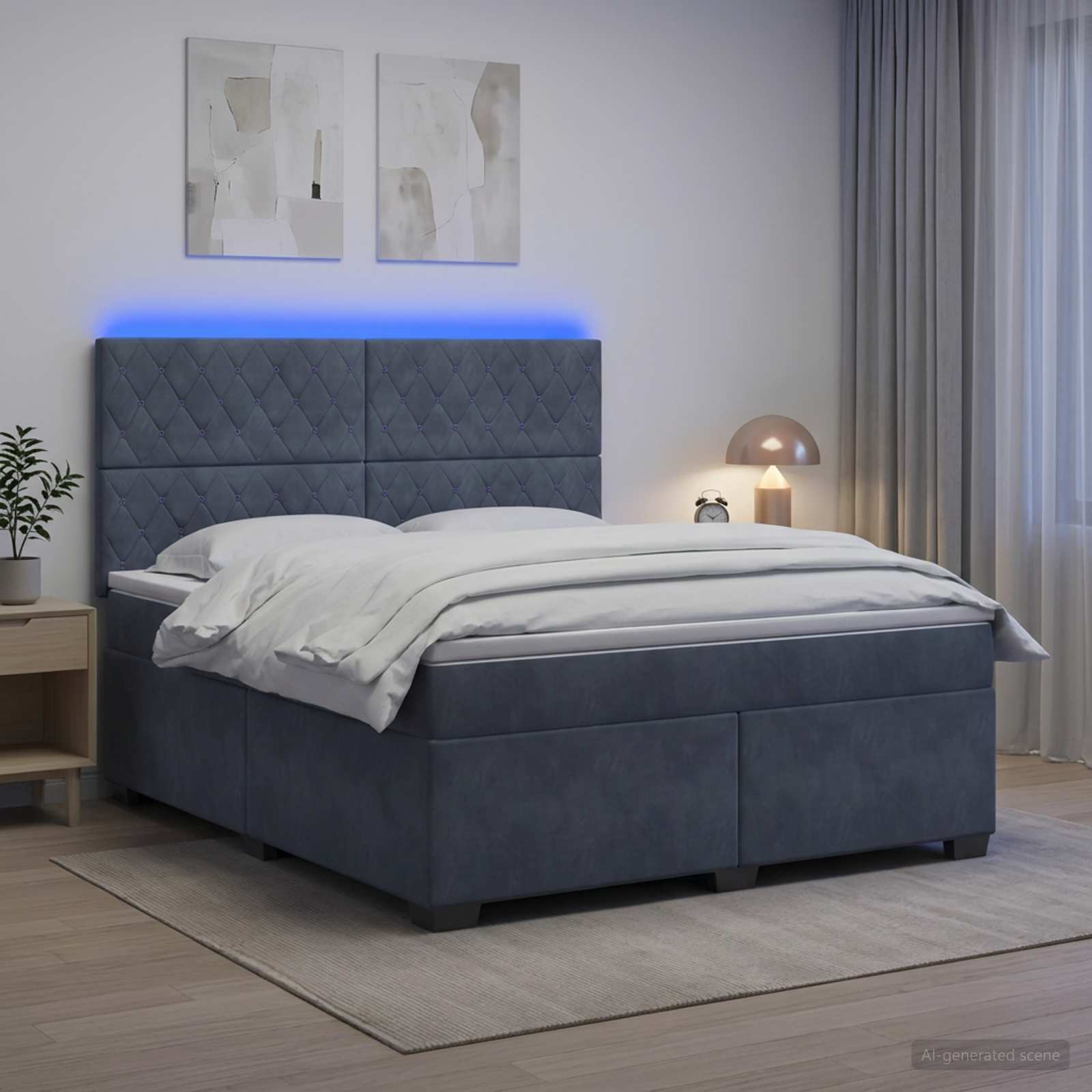 Boxspringbett mit Matratze Dunkelgrau 140 x 190 cm Samt