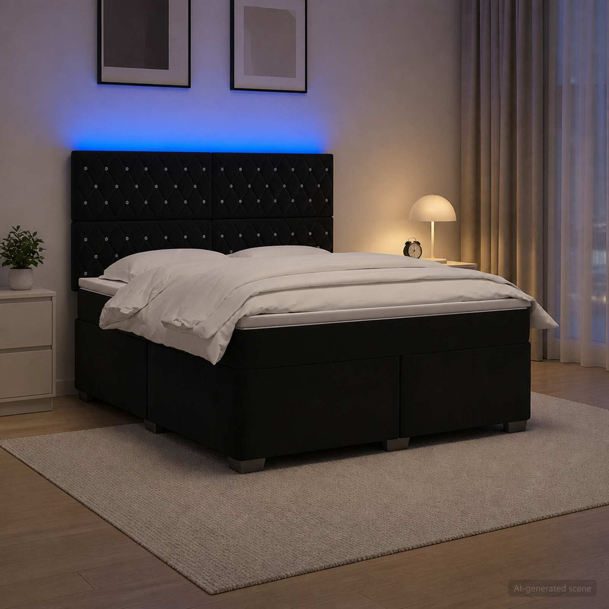 Boxspringbett mit Matratze Schwarz 140 x 200 cm Samt