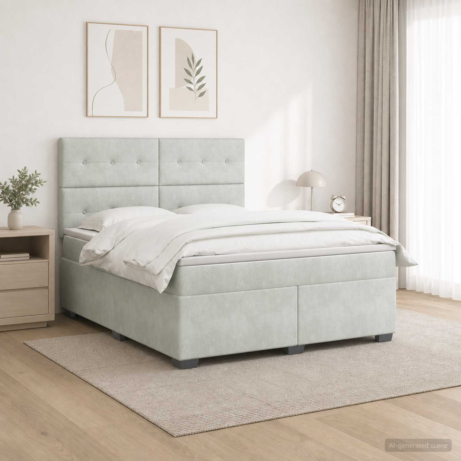 Boxspringbett mit Matratze Hellgrau 180 x 200 cm Samt