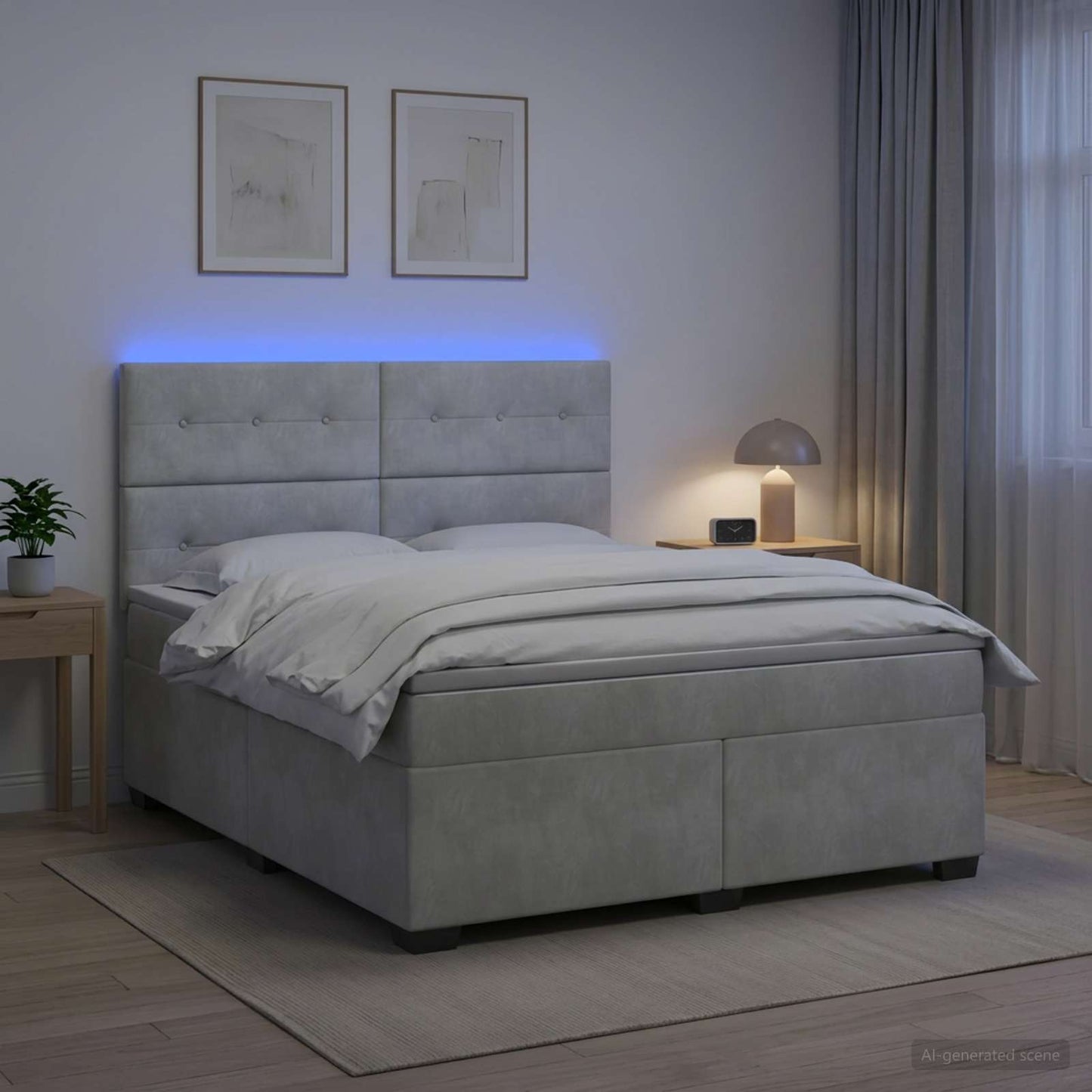 Boxspringbett mit Matratze Hellgrau 180 x 200 cm Samt