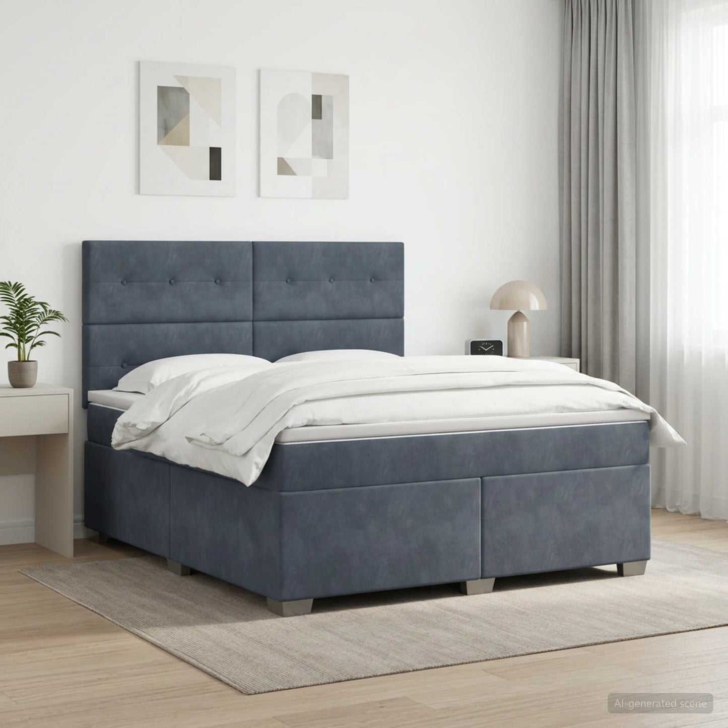 Boxspringbett mit Matratze Dunkelgrau 140 x 200 cm Samt