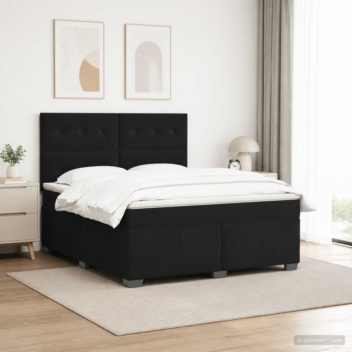Boxspringbett mit Matratze Schwarz 140 x 190 cm Samt