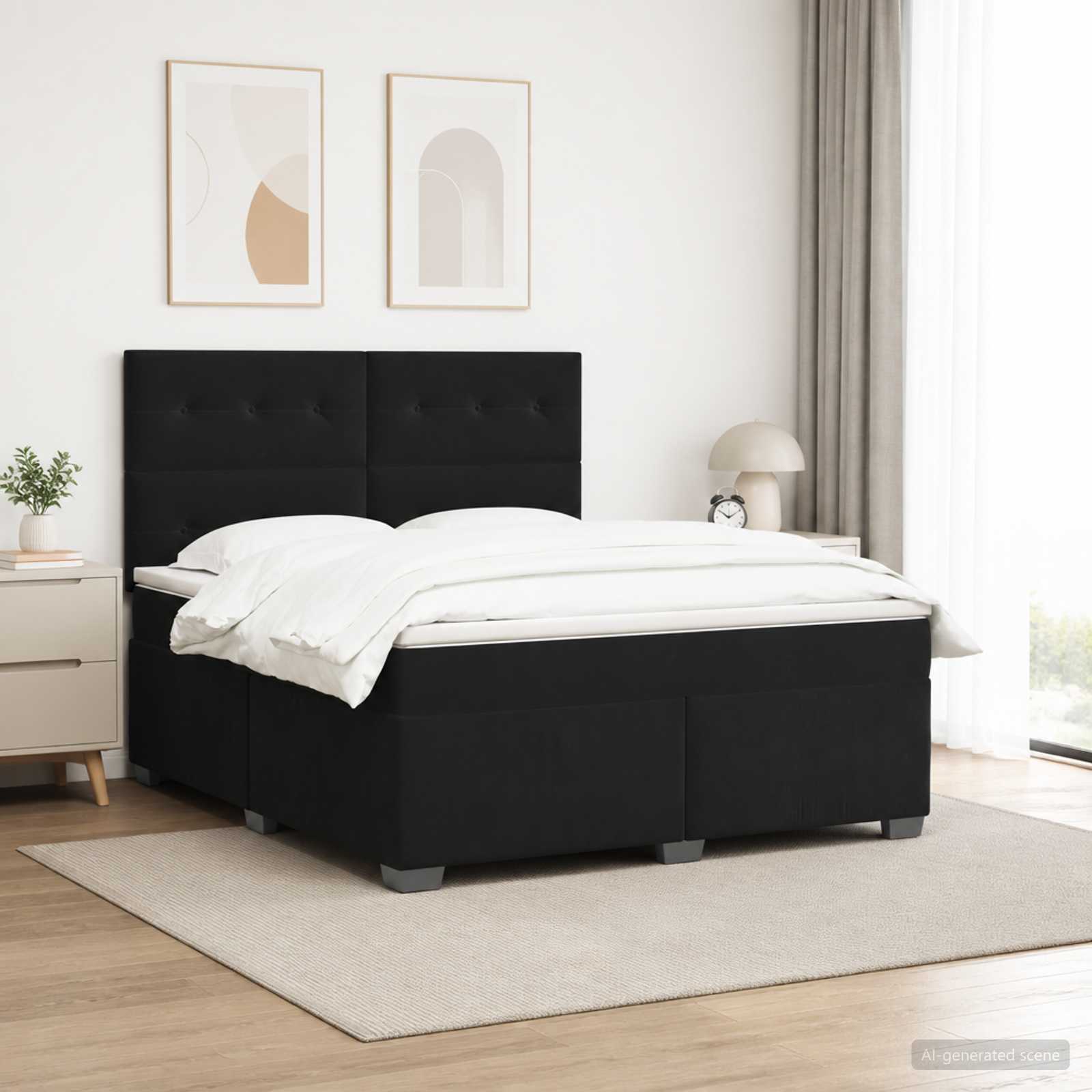 Boxspringbett mit Matratze Schwarz 140 x 190 cm Samt