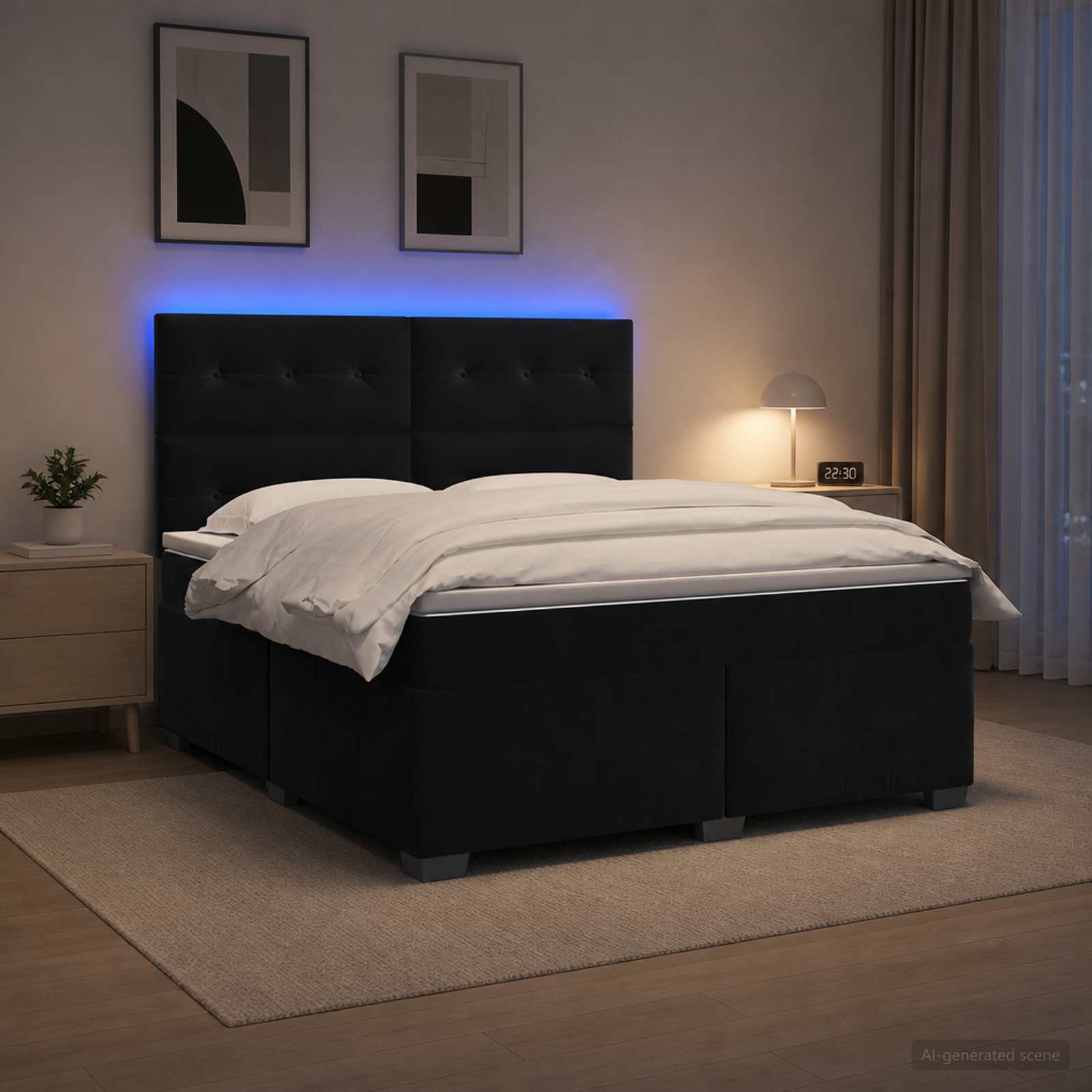 Boxspringbett mit Matratze Schwarz 140 x 200 cm Samt
