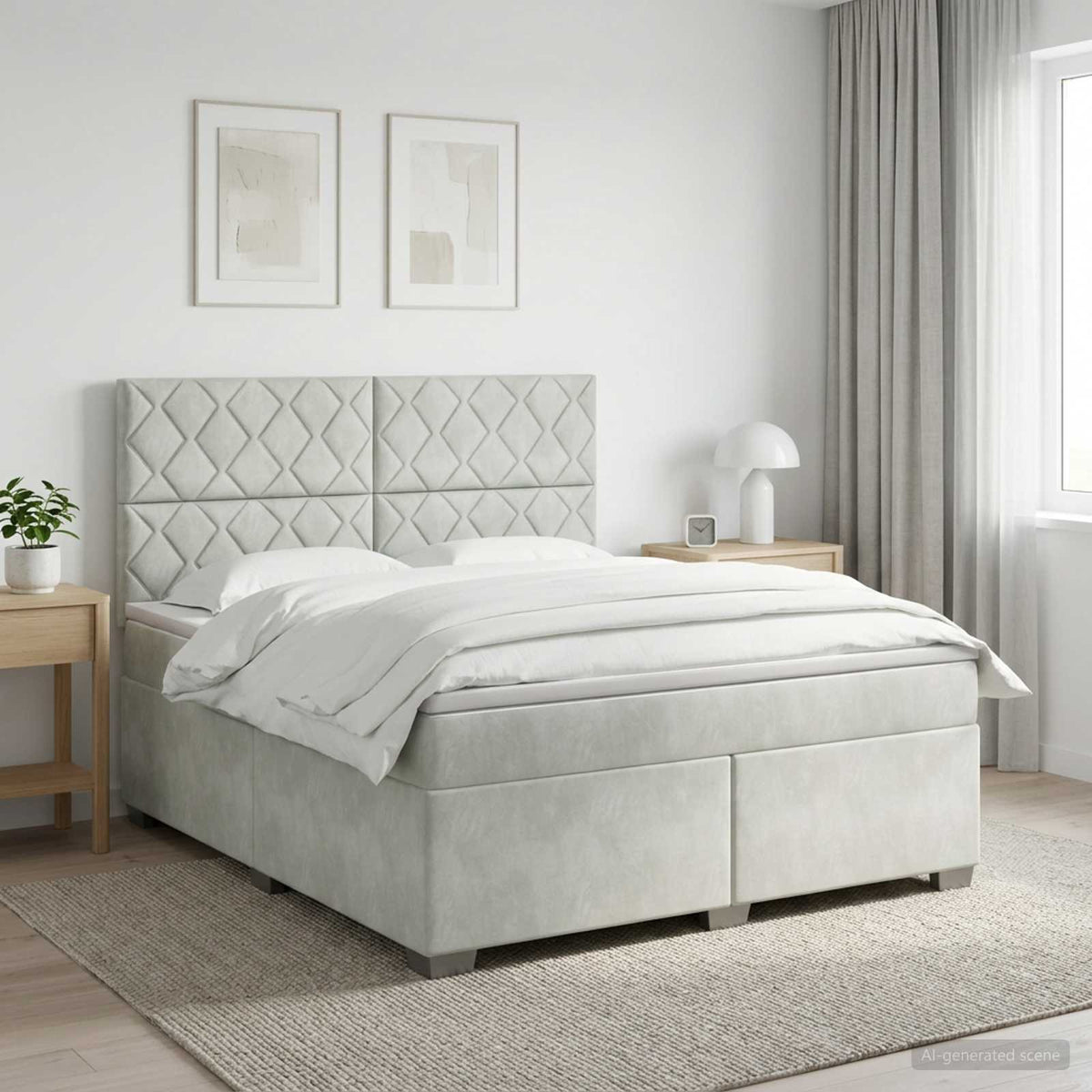 Boxspringbett mit Matratze Hellgrau 180 x 200 cm Samt