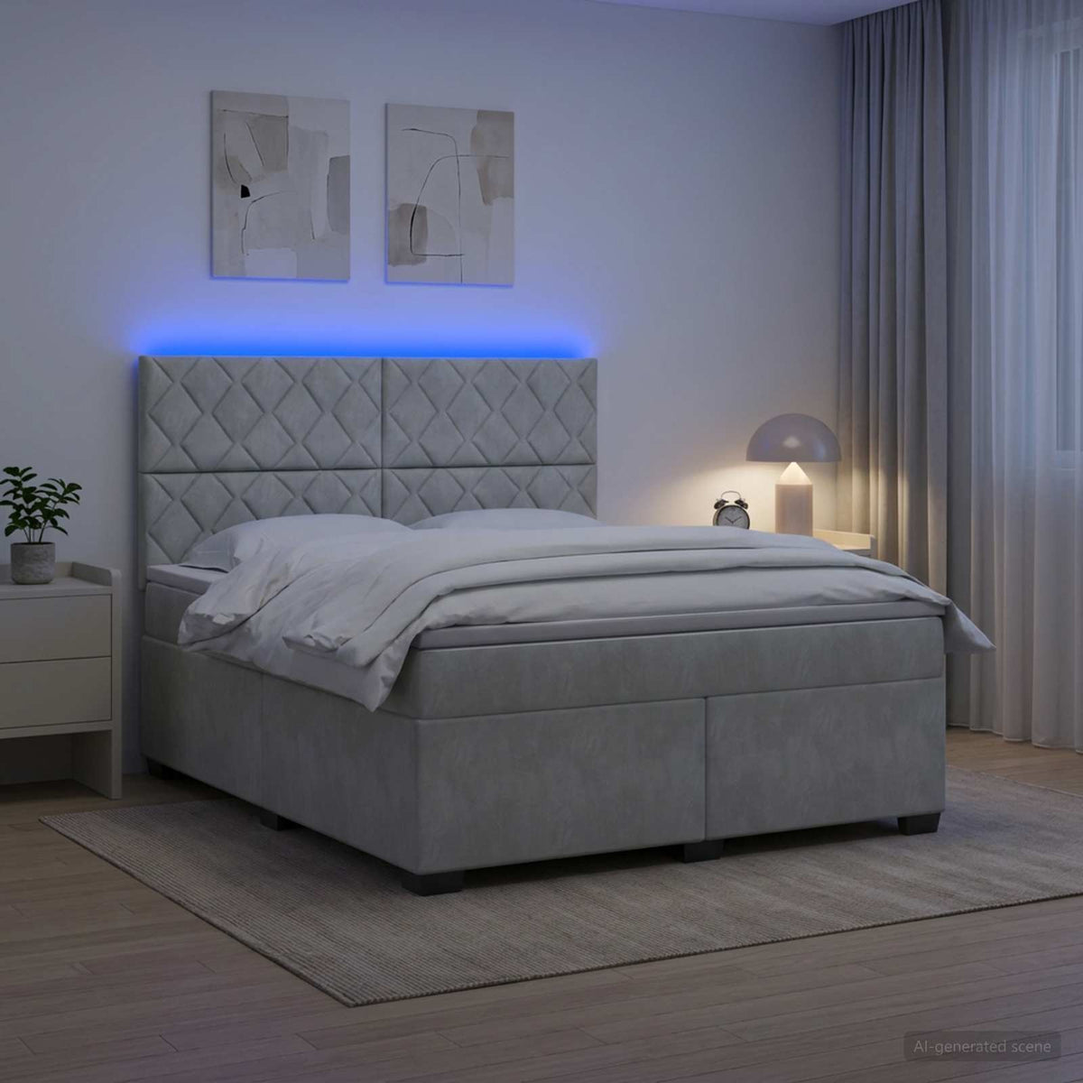 Boxspringbett mit Matratze Hellgrau 180 x 200 cm Samt