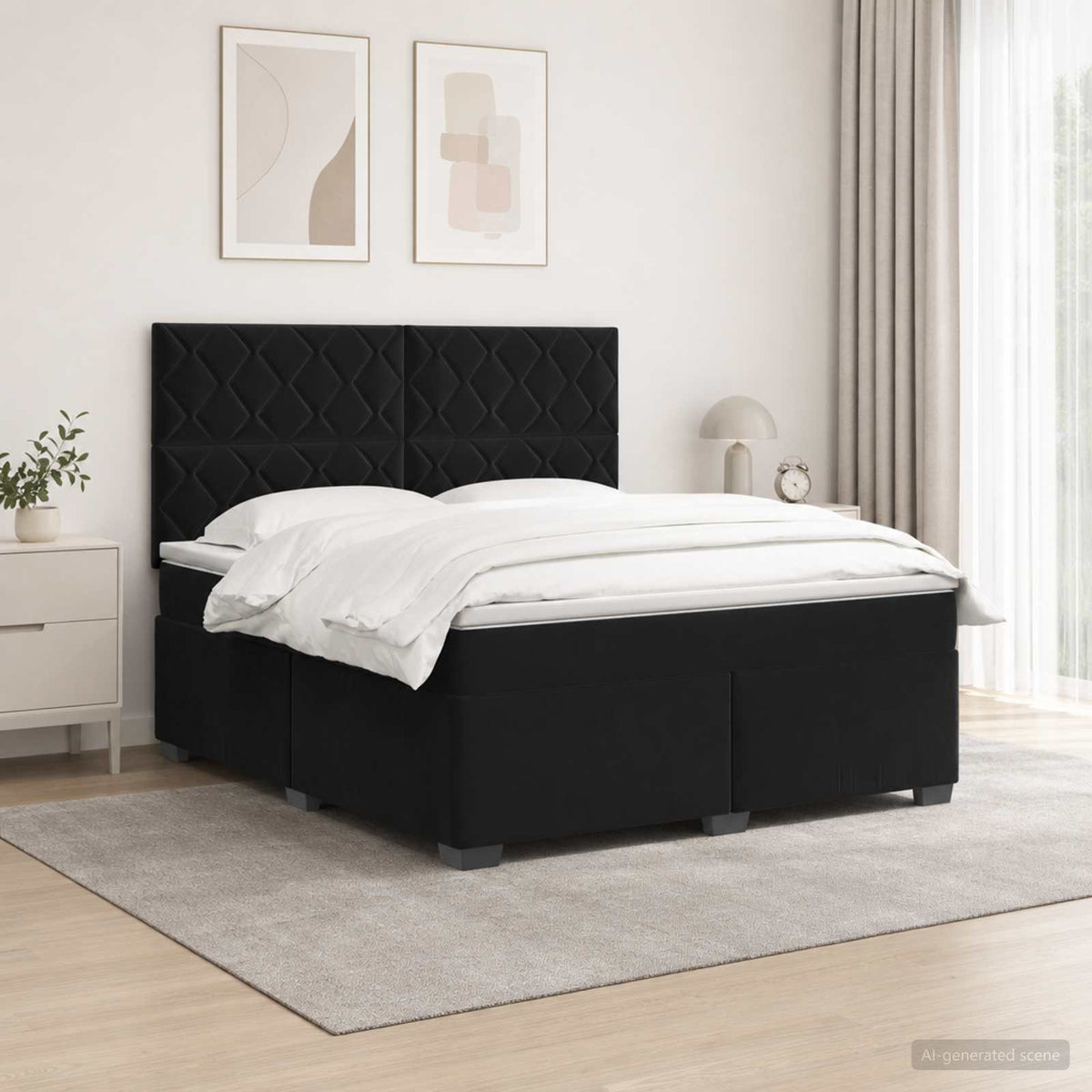 Boxspringbett mit Matratze Schwarz 140 x 190 cm Samt