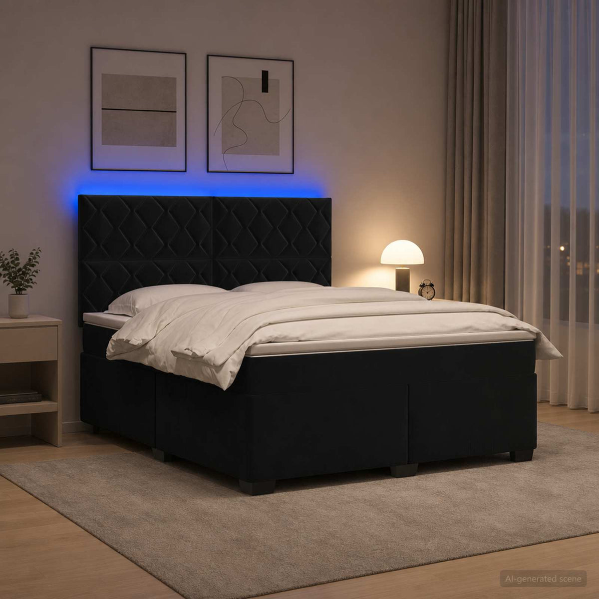 Boxspringbett mit Matratze Schwarz 140 x 190 cm Samt