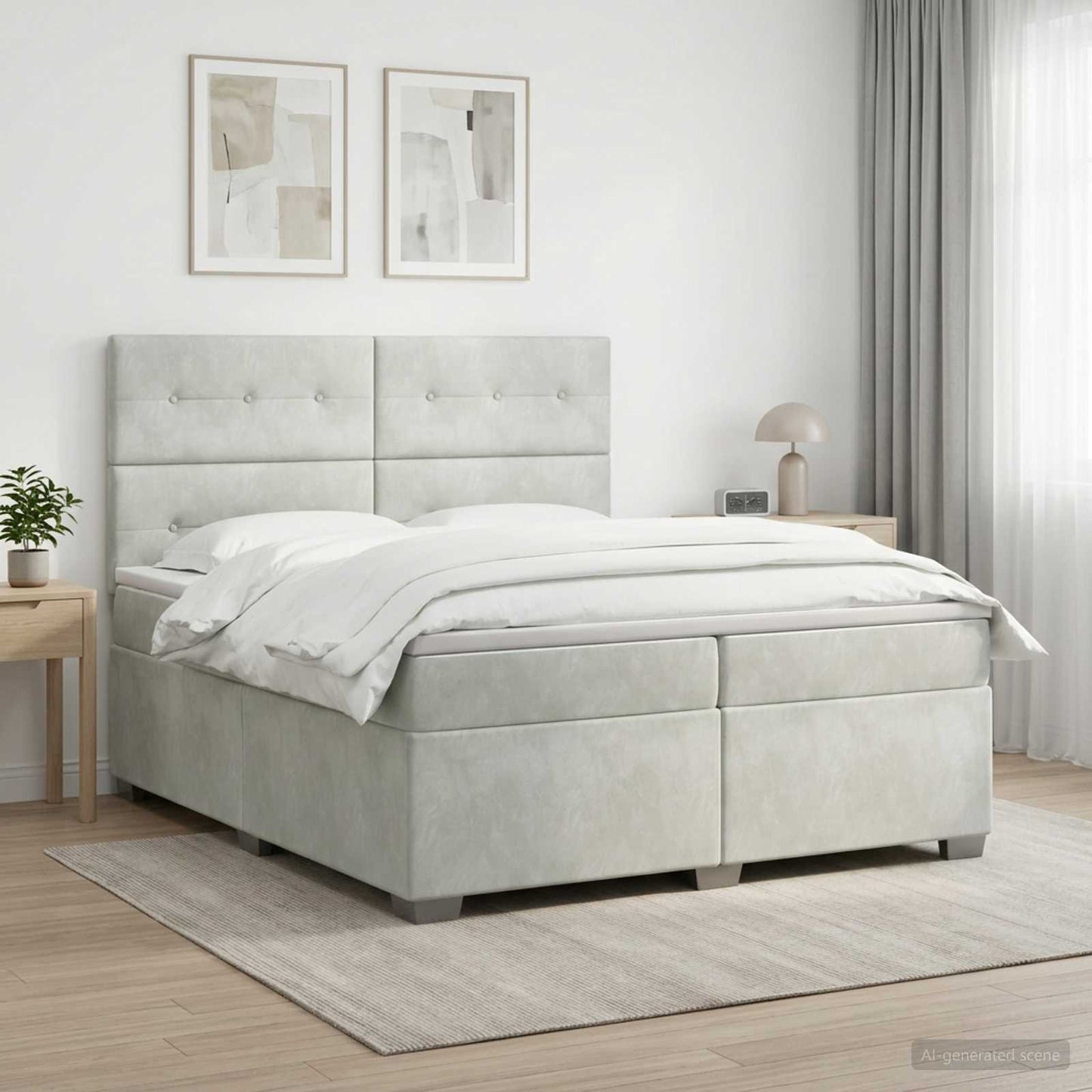 Boxspringbett mit Matratze Hellgrau 200 x 200 cm Samt