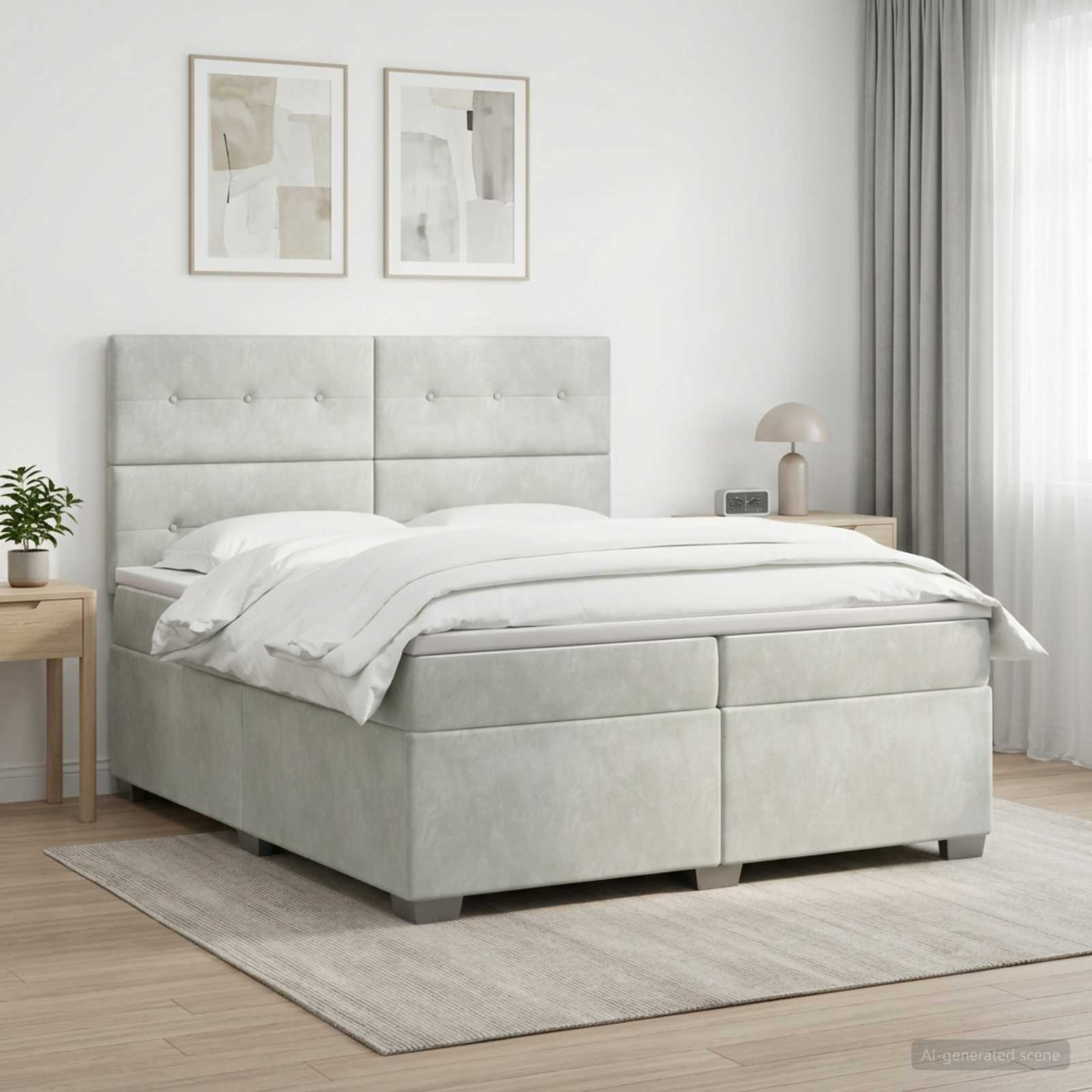 Boxspringbett mit Matratze Hellgrau 200 x 200 cm Samt