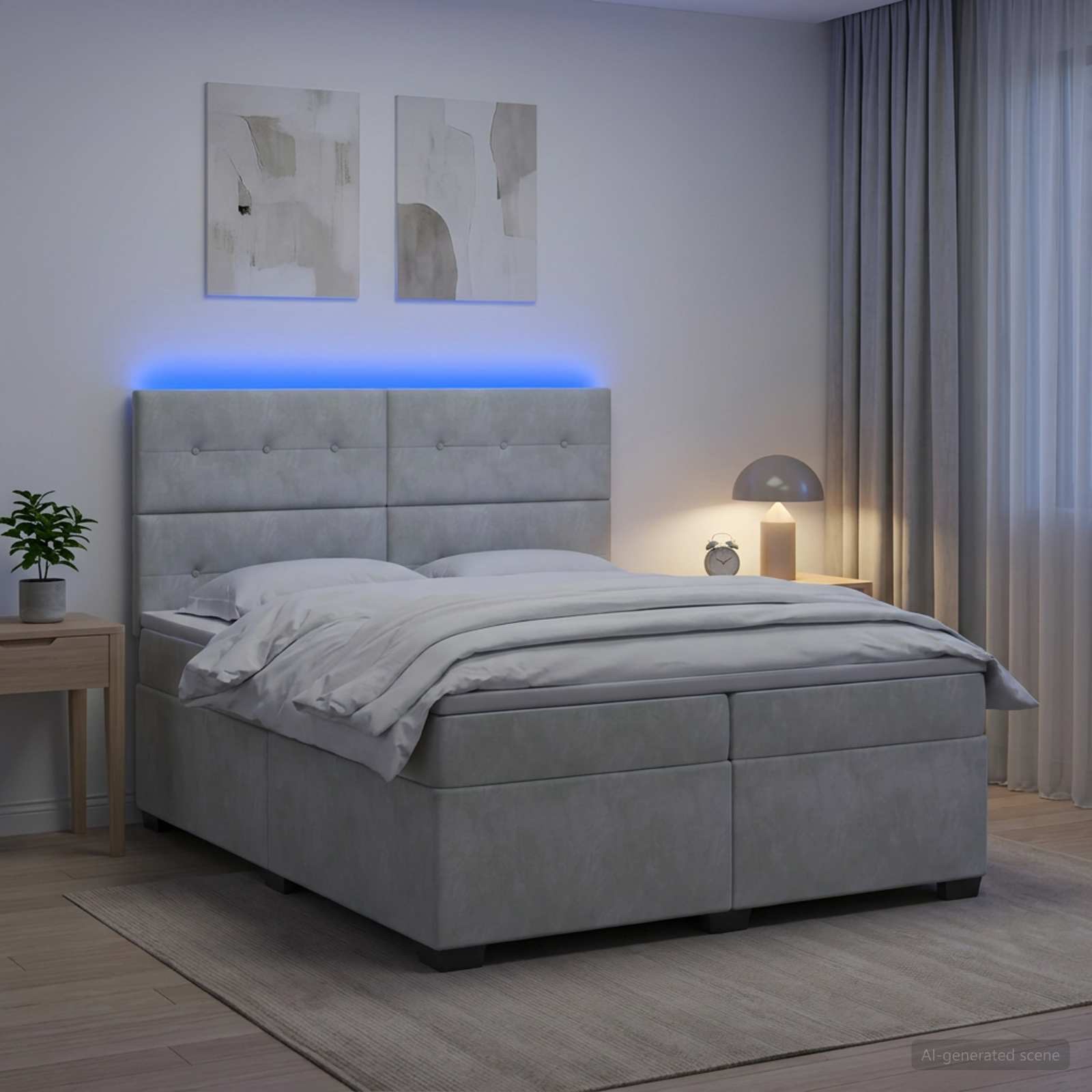 Boxspringbett mit Matratze Hellgrau 200 x 200 cm Samt