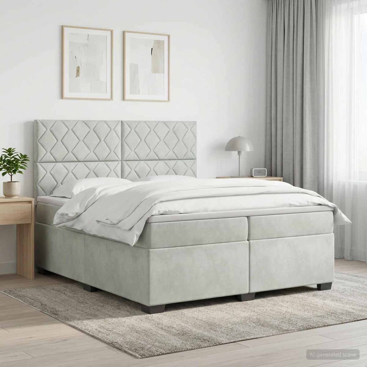 Boxspringbett mit Matratze Hellgrau 200 x 200 cm Samt