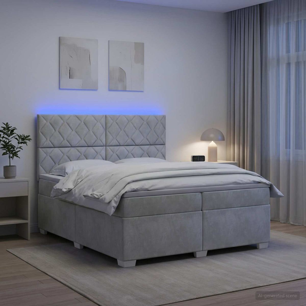 Boxspringbett mit Matratze Hellgrau 200 x 200 cm Samt