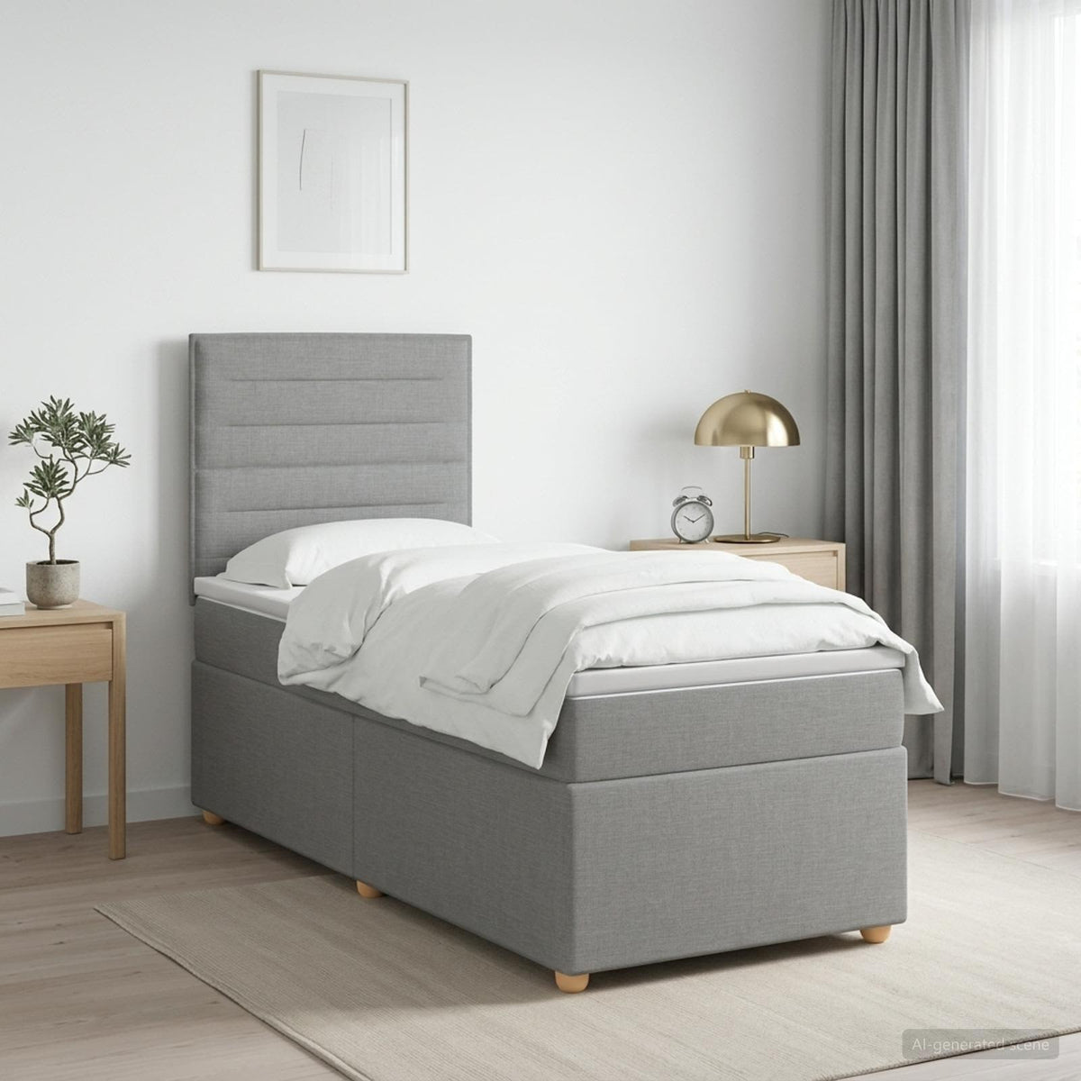 Boxspringbett mit Matratze Hellgrau 90 x 190 cm Stoff
