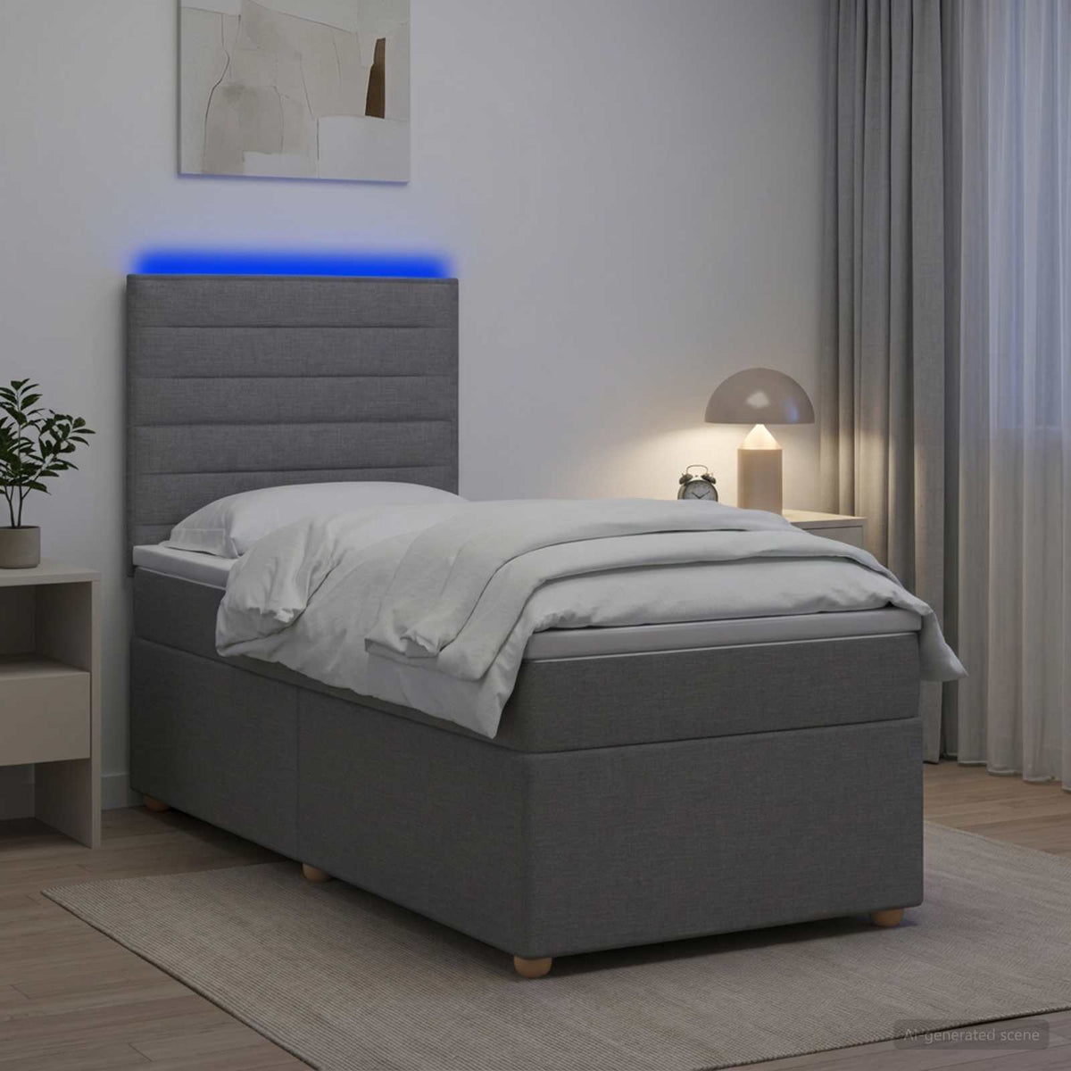 Boxspringbett mit Matratze Hellgrau 90 x 190 cm Stoff