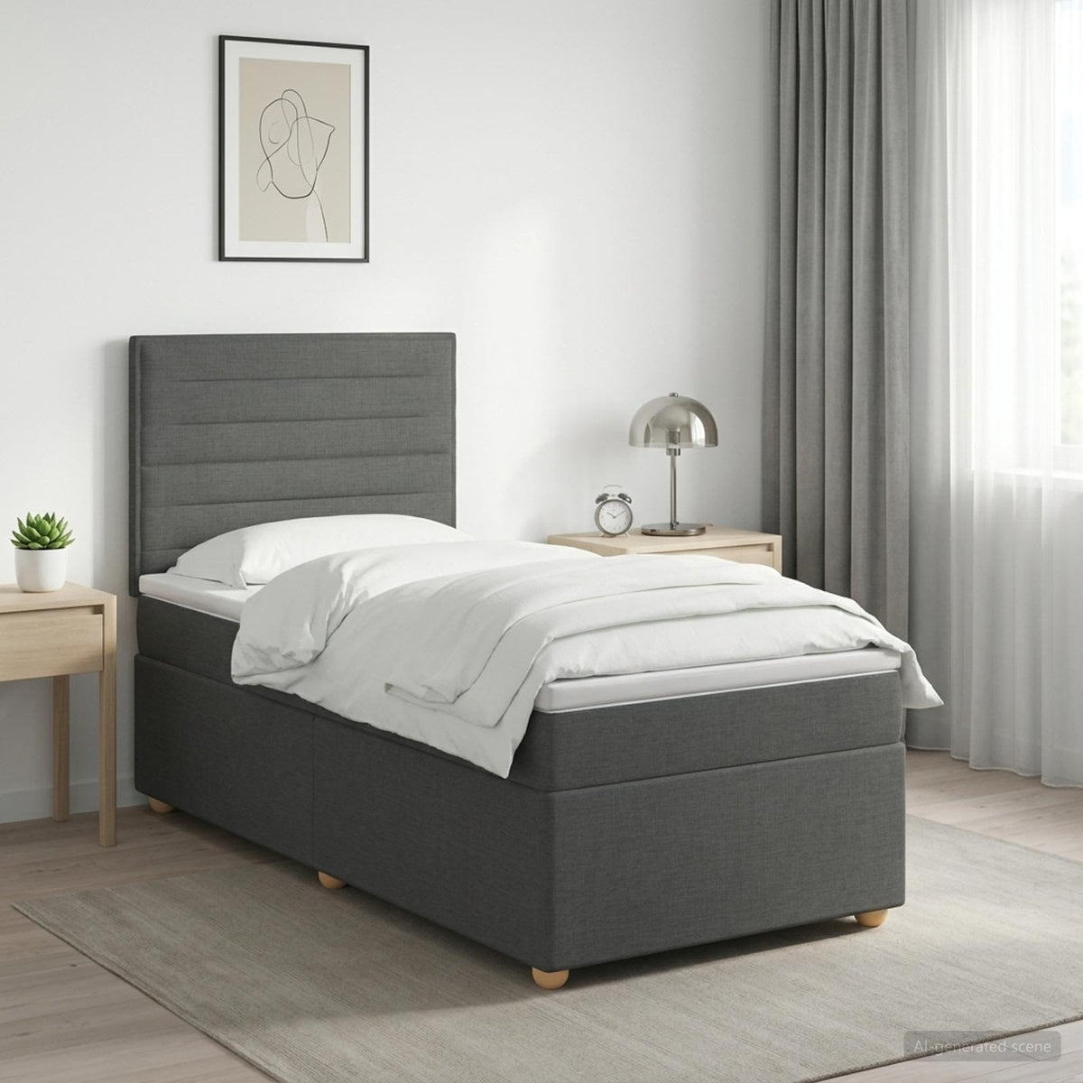 Boxspringbett mit Matratze Dunkelgrau 90 x 200 cm Stoff