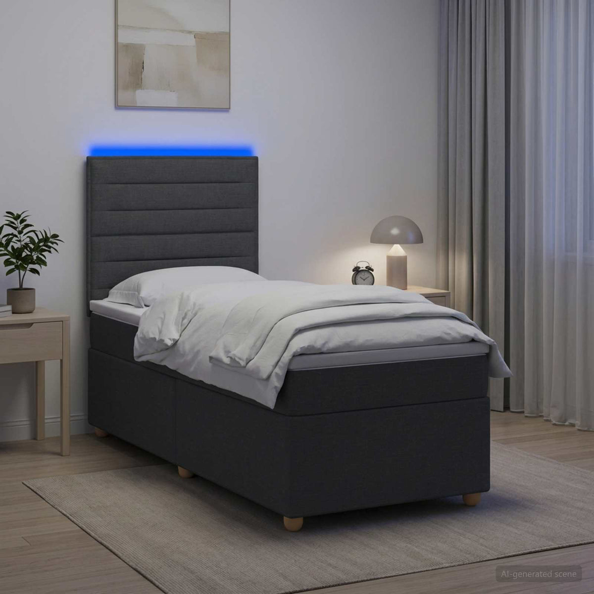 Boxspringbett mit Matratze Dunkelgrau 90 x 200 cm Stoff