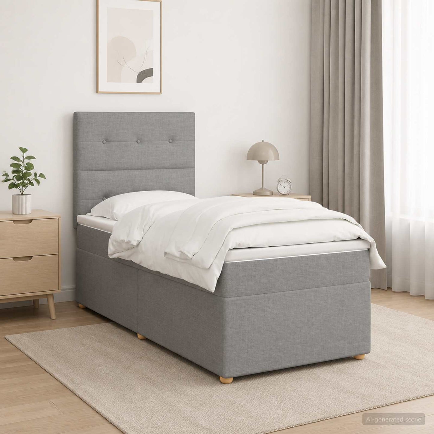 Boxspringbett mit Matratze Hellgrau 90 x 190 cm Stoff